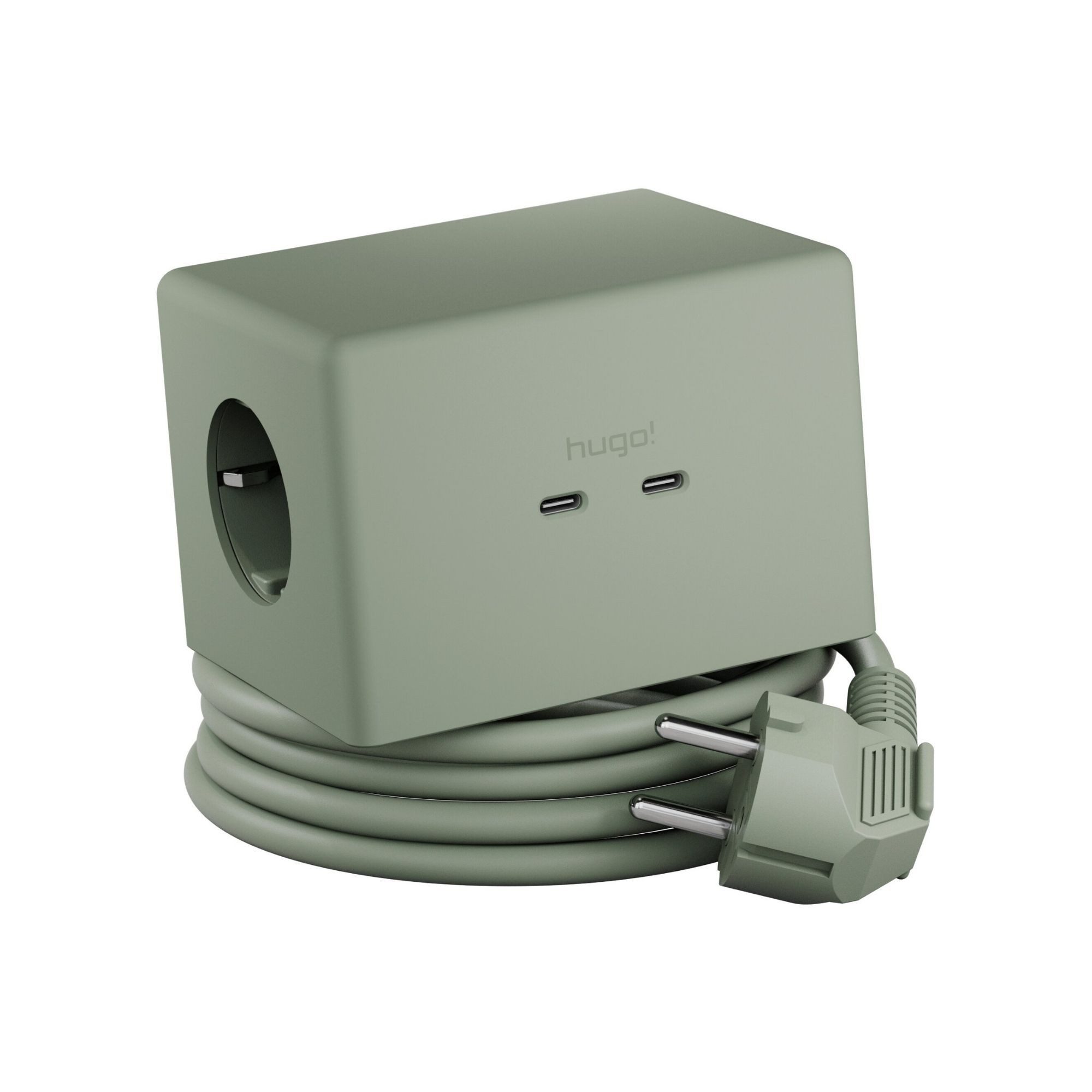 Brennenstuhl hugo! ONE 2nd Gen. Steckdosenwürfel mit USB C 20W PD, Wireless Charger Steckdosenleiste 2-fach (Kabellänge 2 m)