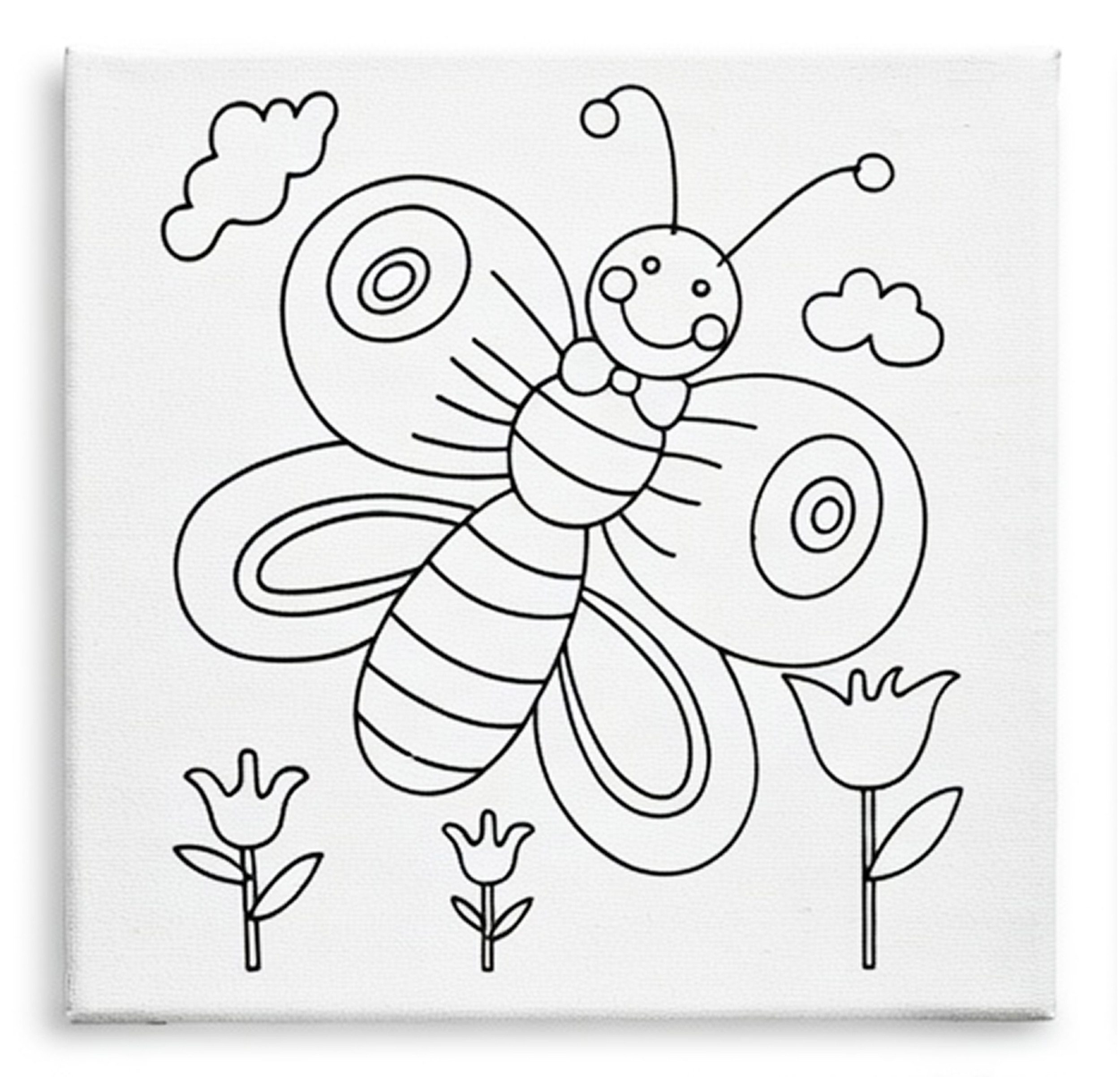 Pincello Keilrahmen KEILRAHMEN LEINWAND mit Aufdruck Ausmalen 25×25cm 93 (Schmetterling), Tiermotive für Kinder Einhorn