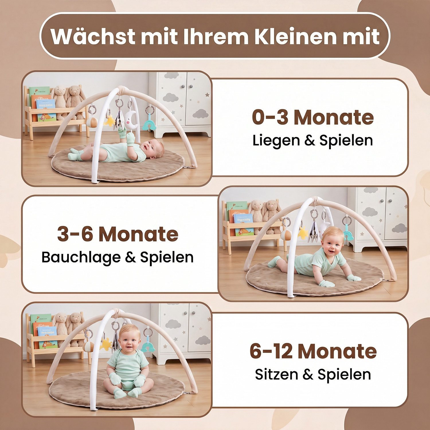 oyajia Spielbogen Baby-Spielmatte, Fitness, Krabbeldecke, Spielecke, 85 x 85 × 53 cm, (Geeignet für Neugeborene von 0–12 Monaten zur Wachstumserkundung), Faltbare Matte,Spielbogen für Babys Aktivitätsdecke