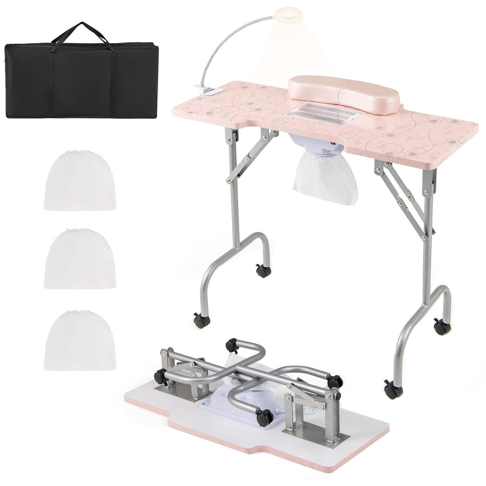 KOMFOTTEU Maniküre-Pediküre-Set, faltbar, LED Lampe, Handgelenkpolster & Tr günstig online kaufen