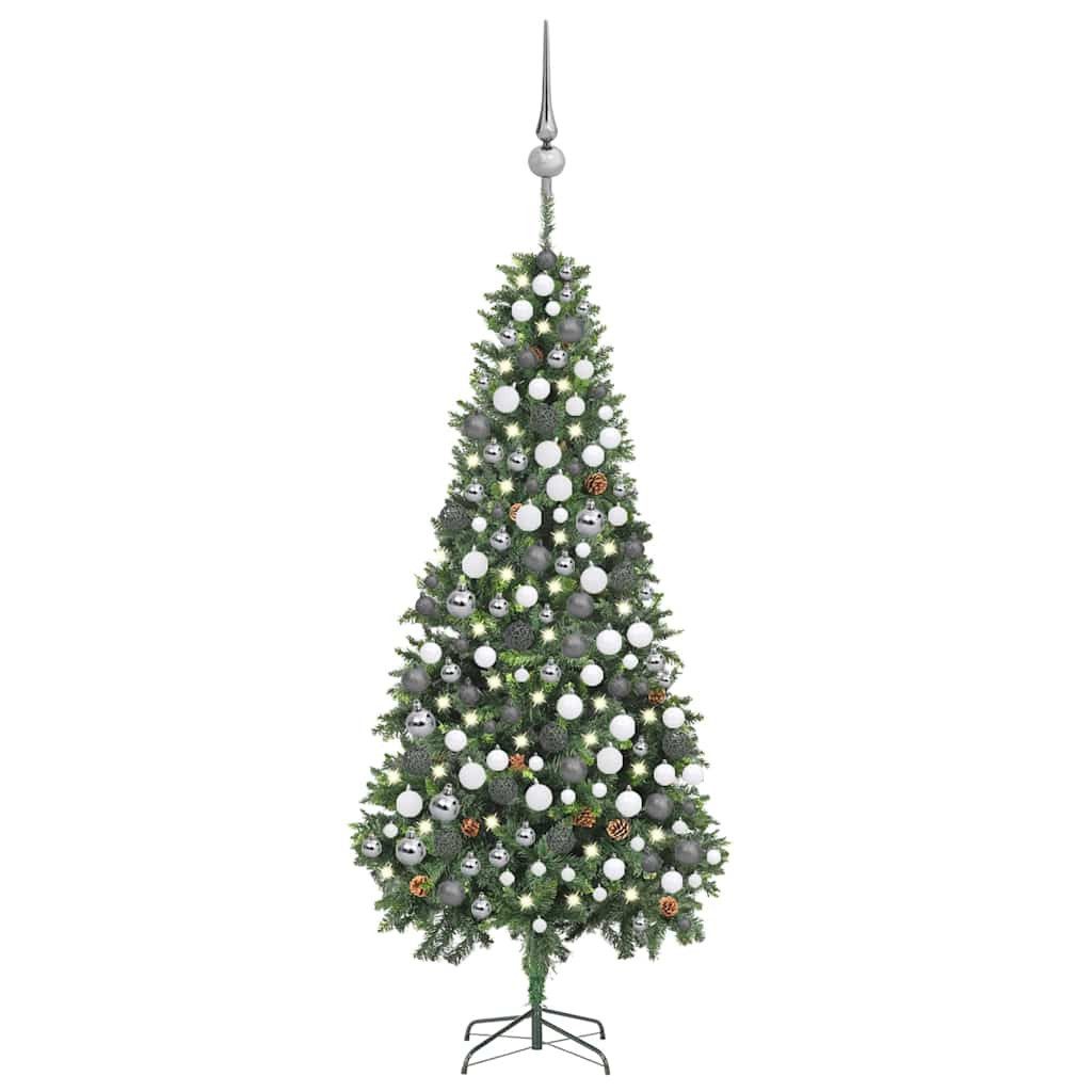 vidaXL Künstlicher Weihnachtsbaum Künstlicher Weihnachtsbaum mit Beleuchtung Kugeln Zapfen 210 cm