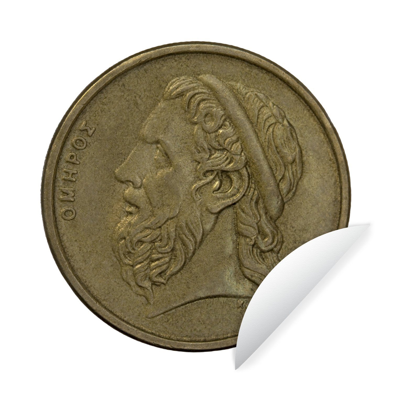 MuchoWow Wandsticker Eine Münze des griechischen Dichters Homer (1 St), Tapetenkreis für Kinderzimmer, Tapetenaufkleber, Rund, Wohnzimmer