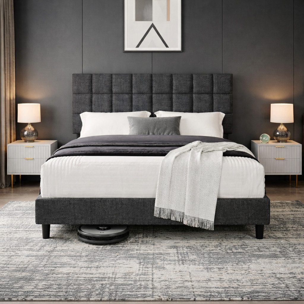 Furnify Polsterbett NORDVIK 160 x 200 cm Bettgestell, Modernes Bett mit Matratze, mit Lattenrost und verstellbarem Kopfteil