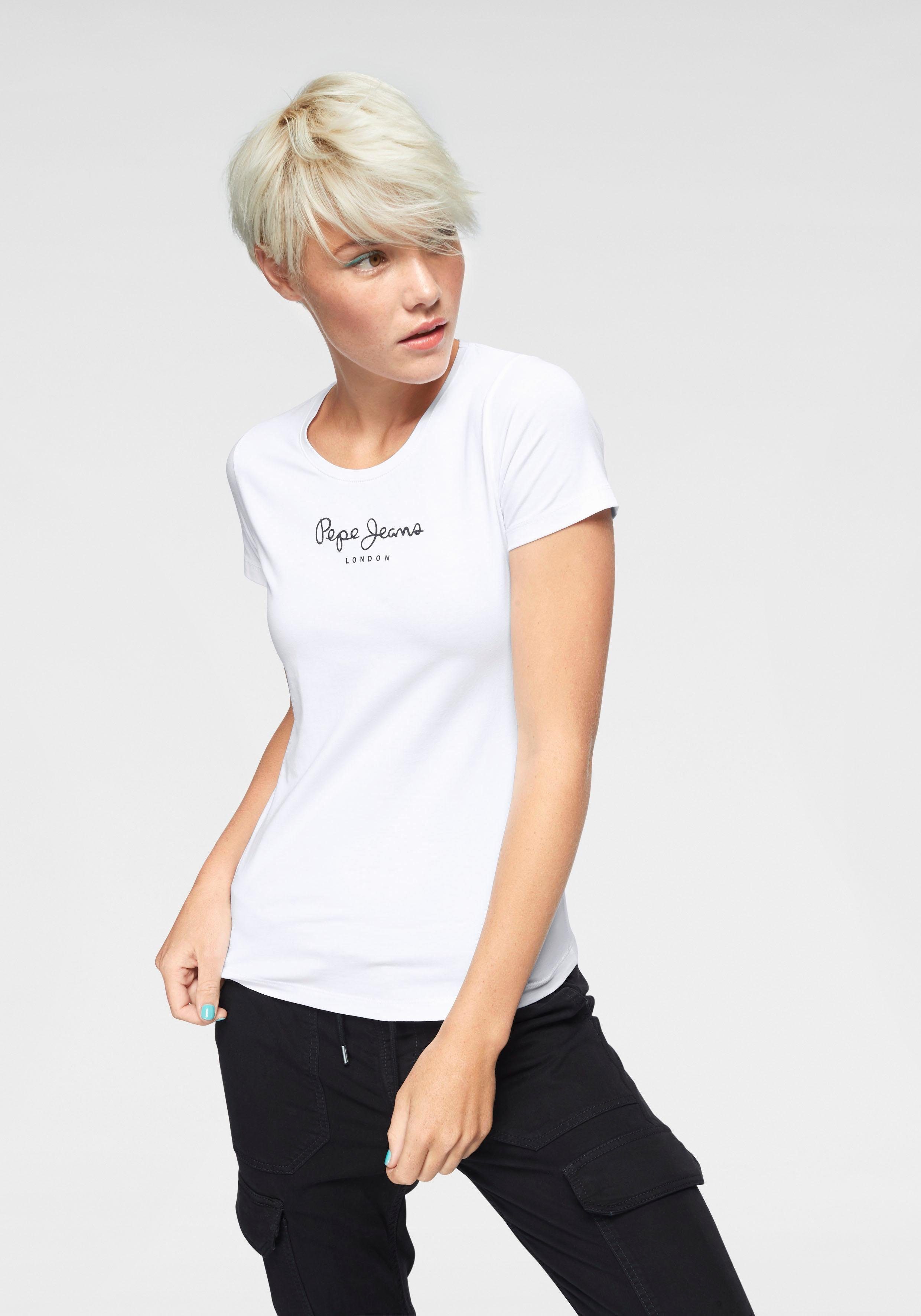 NEW 100 Logo-Print mit white VIRGINIA T-Shirt Jeans Pepe
