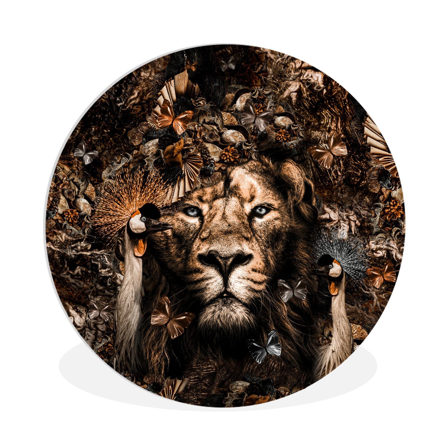 MuchoWow Gemälde Tiere - Schmetterlinge - Vögel, Fotodruck (1 St), Kreis Wanddekoration, Rundes Wandbild, 30x30 cm