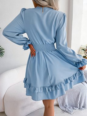 BlauWave Jerseykleid Minikleid für Damen, Freizeitkleidung, V-Ausschnitt (1-tlg) Schleife, Rüschensaum