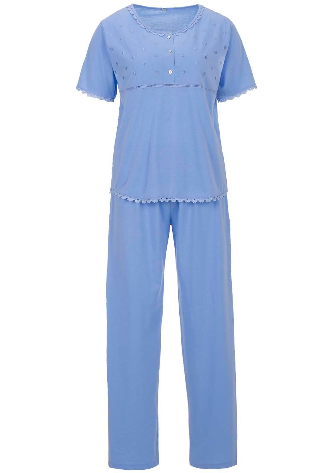 - blau Schlafanzug Spitze Set Herz Kurzarm Pyjama zeitlos