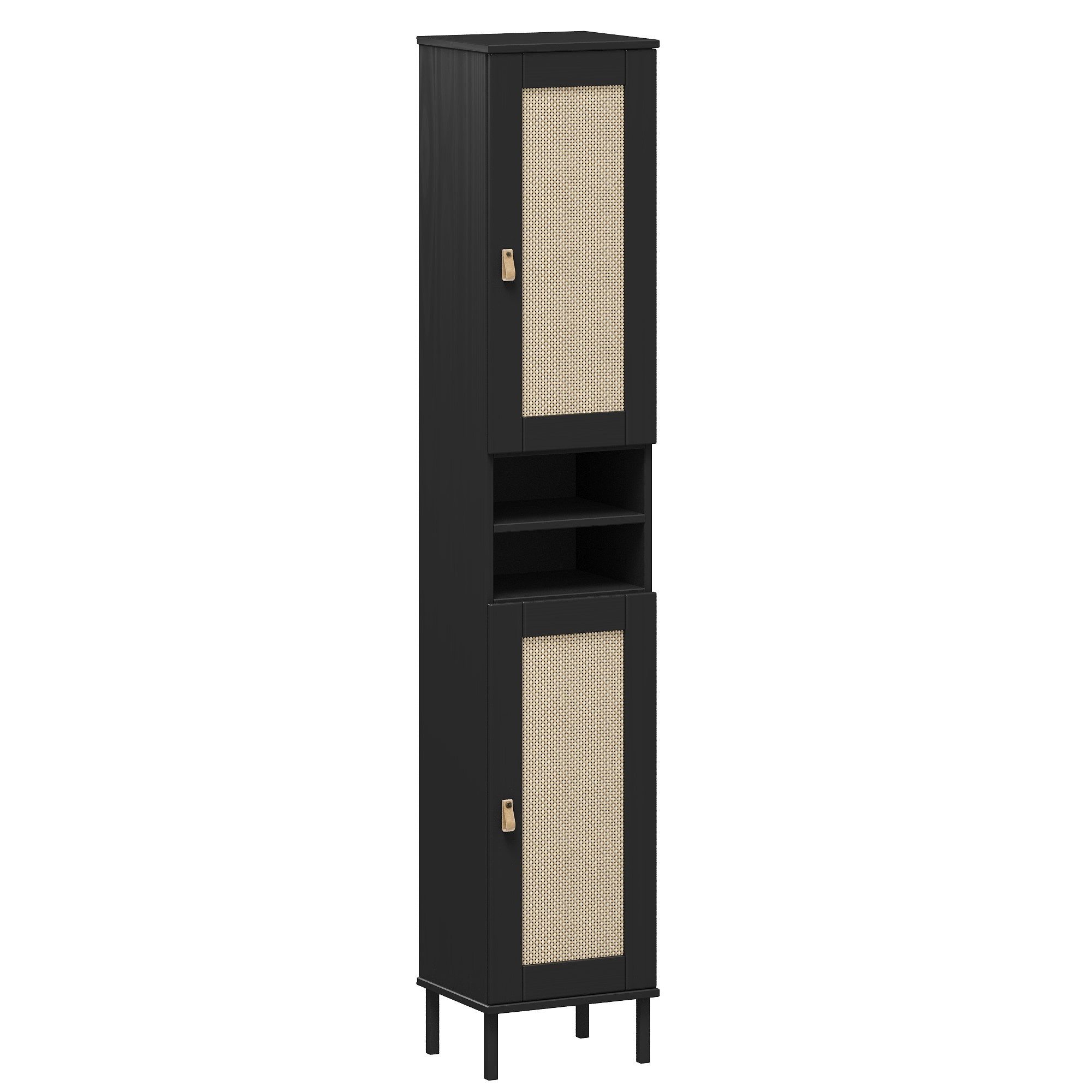 Lebenswert Hochschrank WZ-0800 2 Türen, 2 Fächer, Kiefer massiv schwarz lackiert - 35x190x32 (BxHxT)