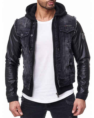 Cipo & Baxx Jeansjacke Kapuzen Denim Jacke BA-C-1290 (1-St) mit Metall Patch am Oberarm