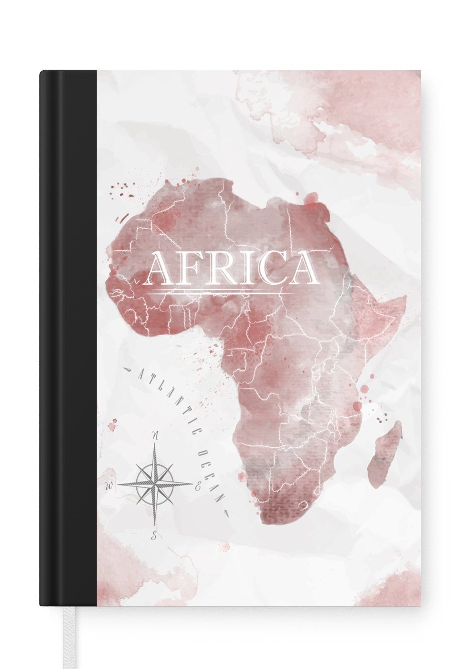 MuchoWow Notizbuch Karte - Afrika - Aquarell - Kompass, Journal, Merkzettel, Tagebuch, Notizheft, A5, 98 Seiten, Haushaltsbuch