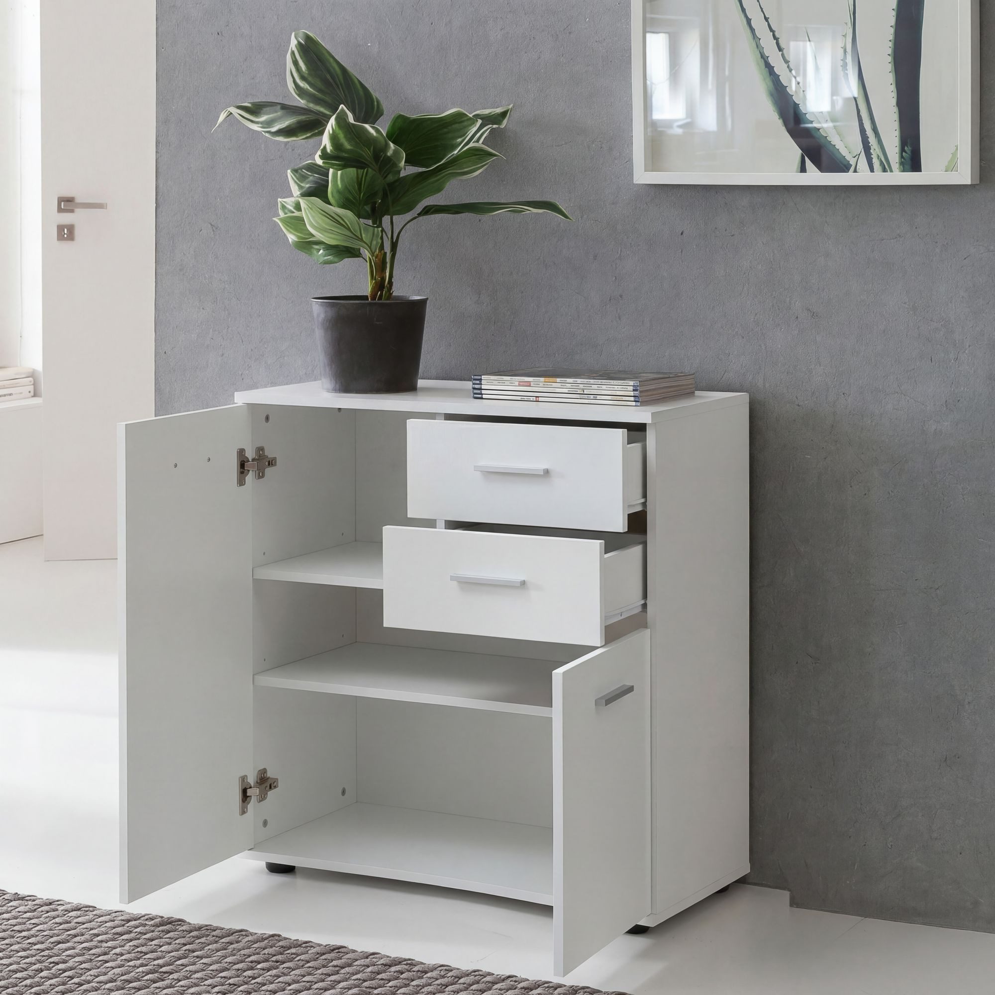 Sideboard SuVa11838_1 70 cm Weiß mit 2 Türen & 2 Schubladen Kommode Aktenschrank