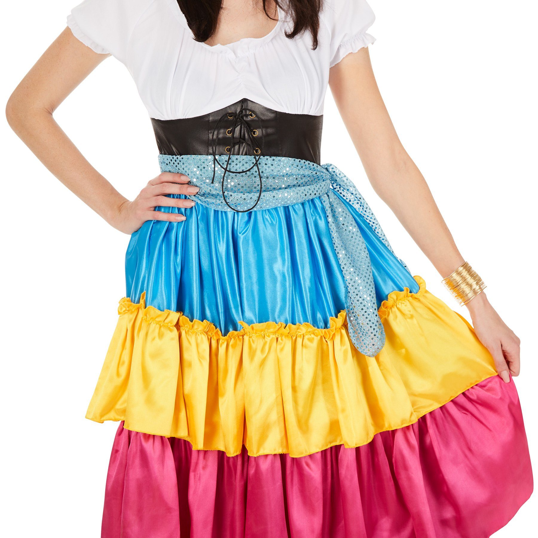 dressforfun Kostüm Wahrsagerin/Künderin, in der Farbe bunt, Gr. XL, Inkl. Bindegürtel, Bequemes wundervolles langes Kleid, Bunt und bezaubernd, Kopftuch