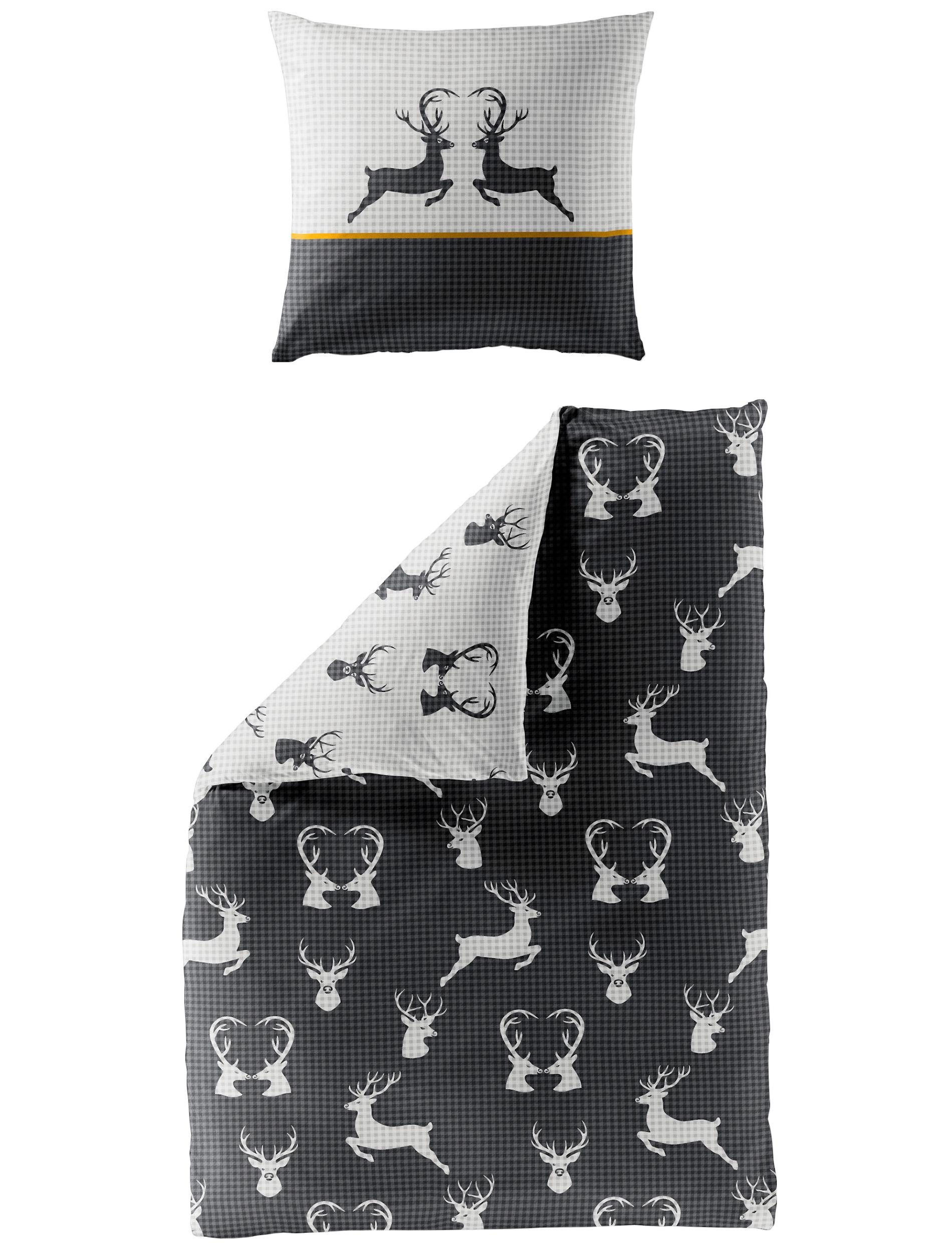 BIERBAUM Bettwäsche BIERBAUM Bettwäsche Biber grafit 135x200cm, mit 1 Kissen Bettbezug