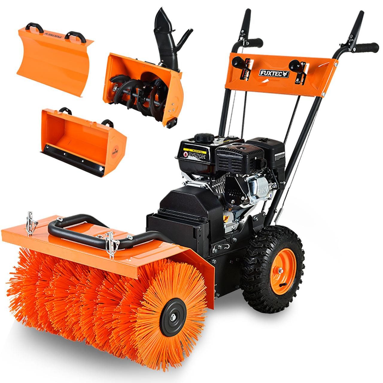 FUXTEC Handkehrmaschine FX-KM196-SET1, 60 cm Arbeitsbreite, 5.5 PS, inkl. Schneeschieber, Schneefräsenaufsatz und Auffangbehälter