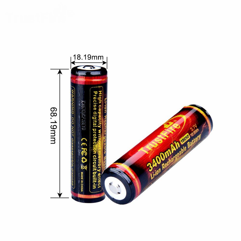 Trustfire Akku 3400 mAh, 18650 Li-Ion Akku 3400mAh Schutzschaltung - wiederaufladbare Batterie