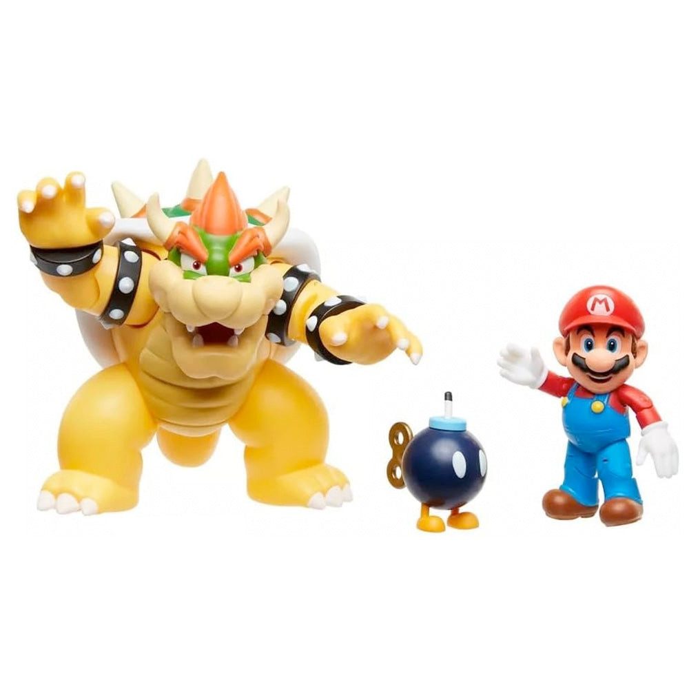 Super Mario Actionfigur Nintendo Super Mario Wave 1 Mario vs. Bowser Diorama Set, 15 cm, (3-tlg)
