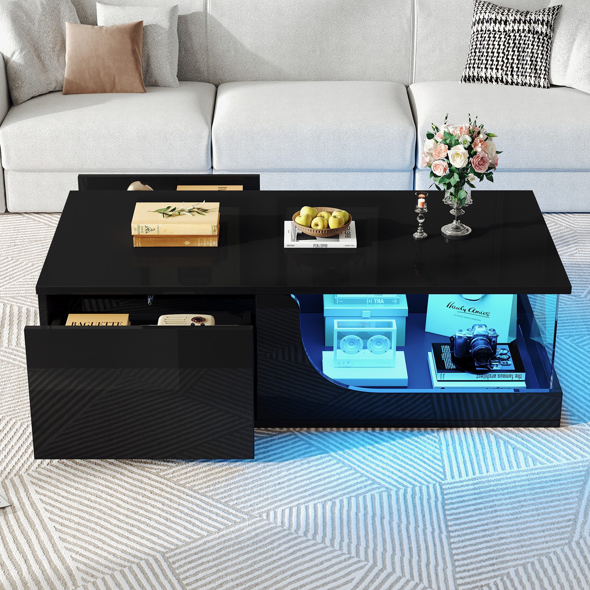 STILVORA Couchtisch mit Schubladen,Wohnzimmertisch Sofatisch mit LED-Licht& günstig online kaufen