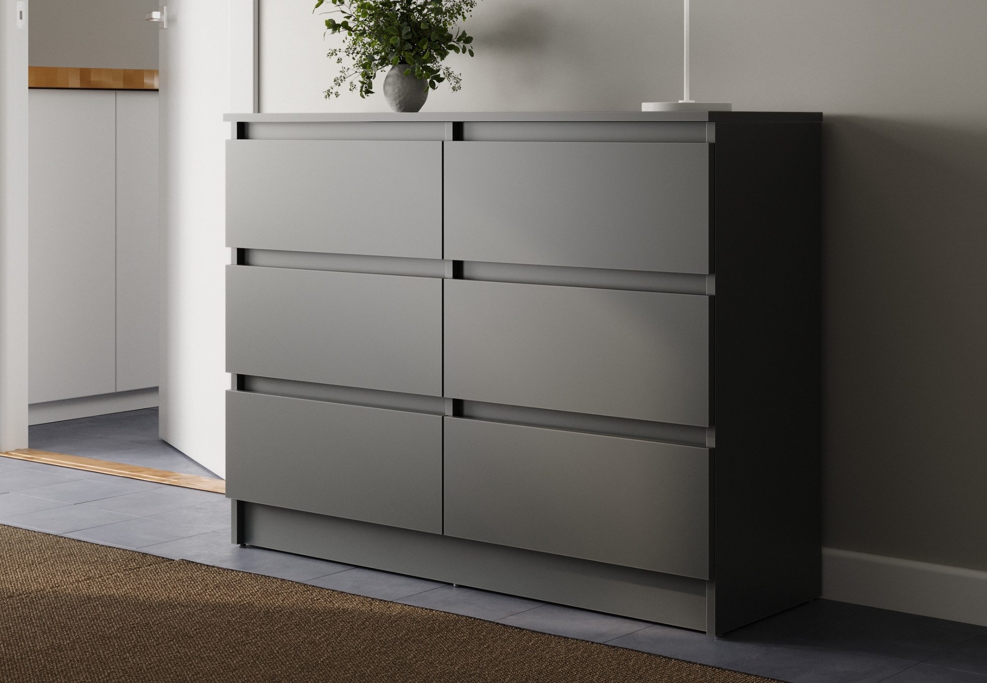 Home Collective Kommode mit 6 Schublade 95, 120, 140 cm breit Holz Schrank (Highboard Anrichte Schlafzimmer Wohnzimmer Flur Büro Organizer), Kommode 100 cm breit Kommode Sideboard, Anthrazit