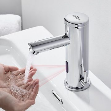 Auralum Waschtischarmatur Infrarot Sensor Wasserhahn Bad Waschtischarmatur Automatische mit Pop Up Abfluss Ablaufgarnitur Badarmatur für Handwaschbecken