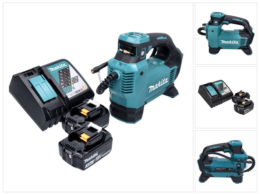 Makita Akku-Handkompressor DMP 181 RF Akku Kompressor 18 V 11,1 bar + 2x Akku 3,0 Ah + Ladegerät