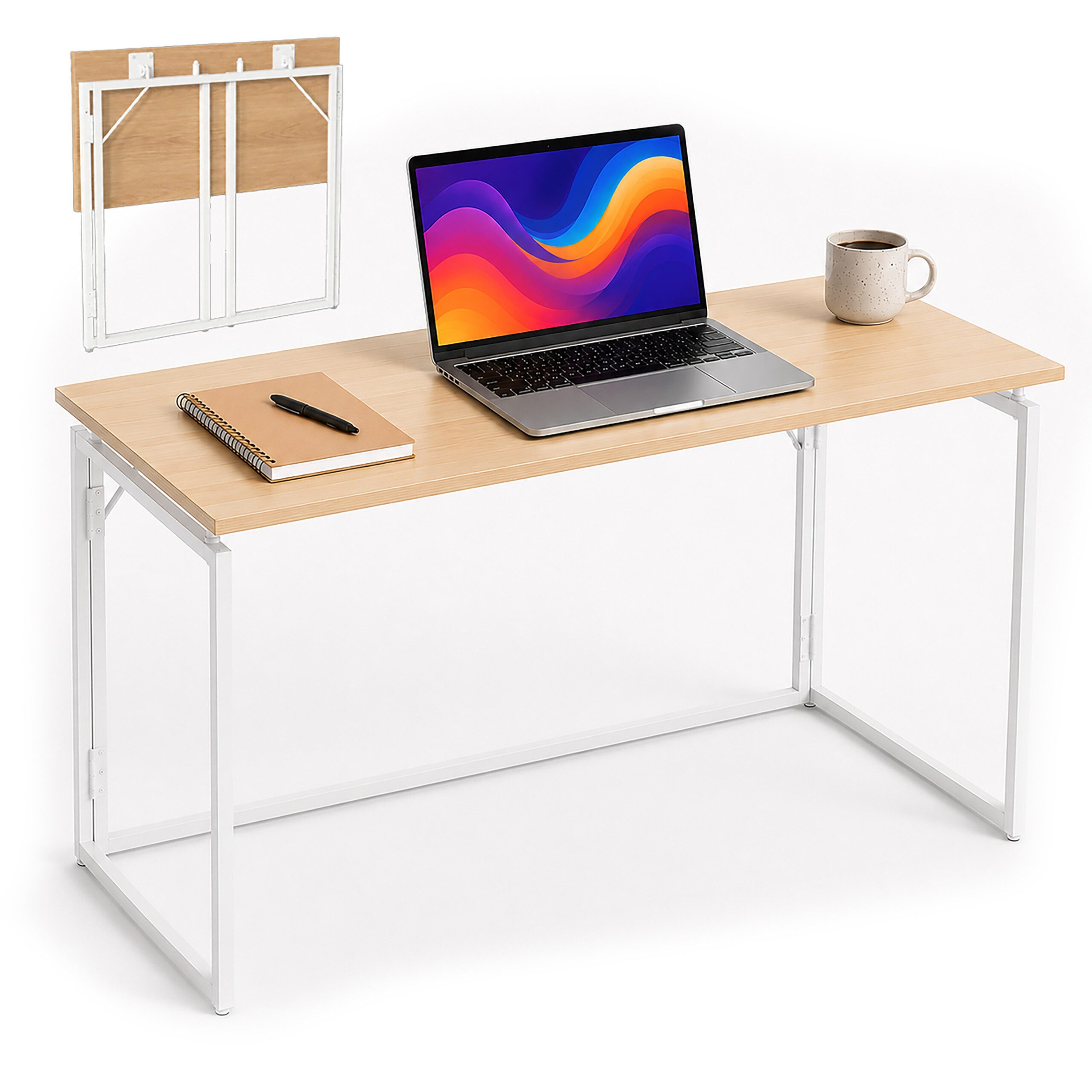 relaxdays Klapptisch Klappbarer Schreibtisch (1-St), Natur-Weiß, 100 x 50 cm