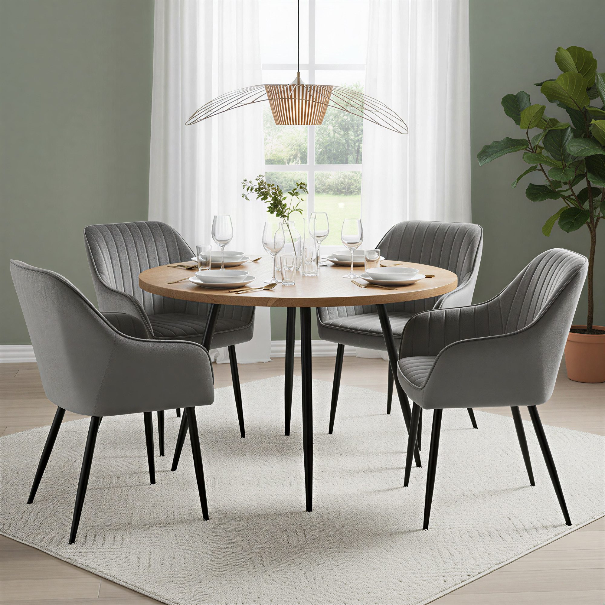 SONGMICS Esszimmerstuhl Küchenstuhl aus Samt, Polsterstuhl mit Armlehnen, Loungesessel (6 St), 6er Set, Metallbeine, bis 120 kg belastbar – Bild 2 von 5