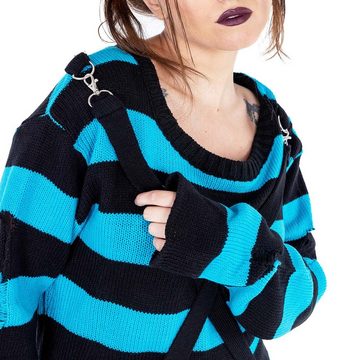 Heartless Sweatshirt Oriana Strickpulli Blau Goth Punk Gestreift Grunge Distressed