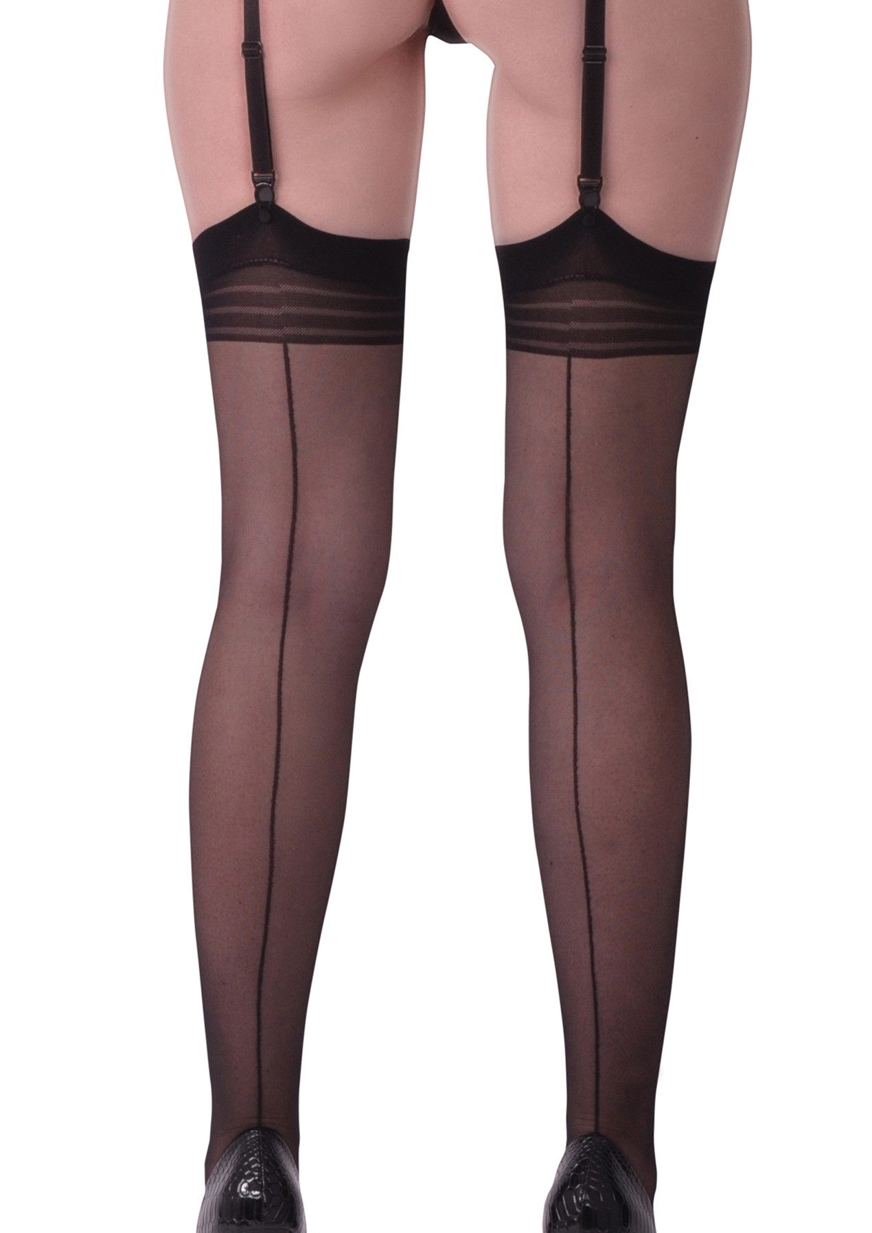 Legg Story Feinstrümpfe Dessous Straps Strümpfe aus transparentem Material und Netz in schwarz