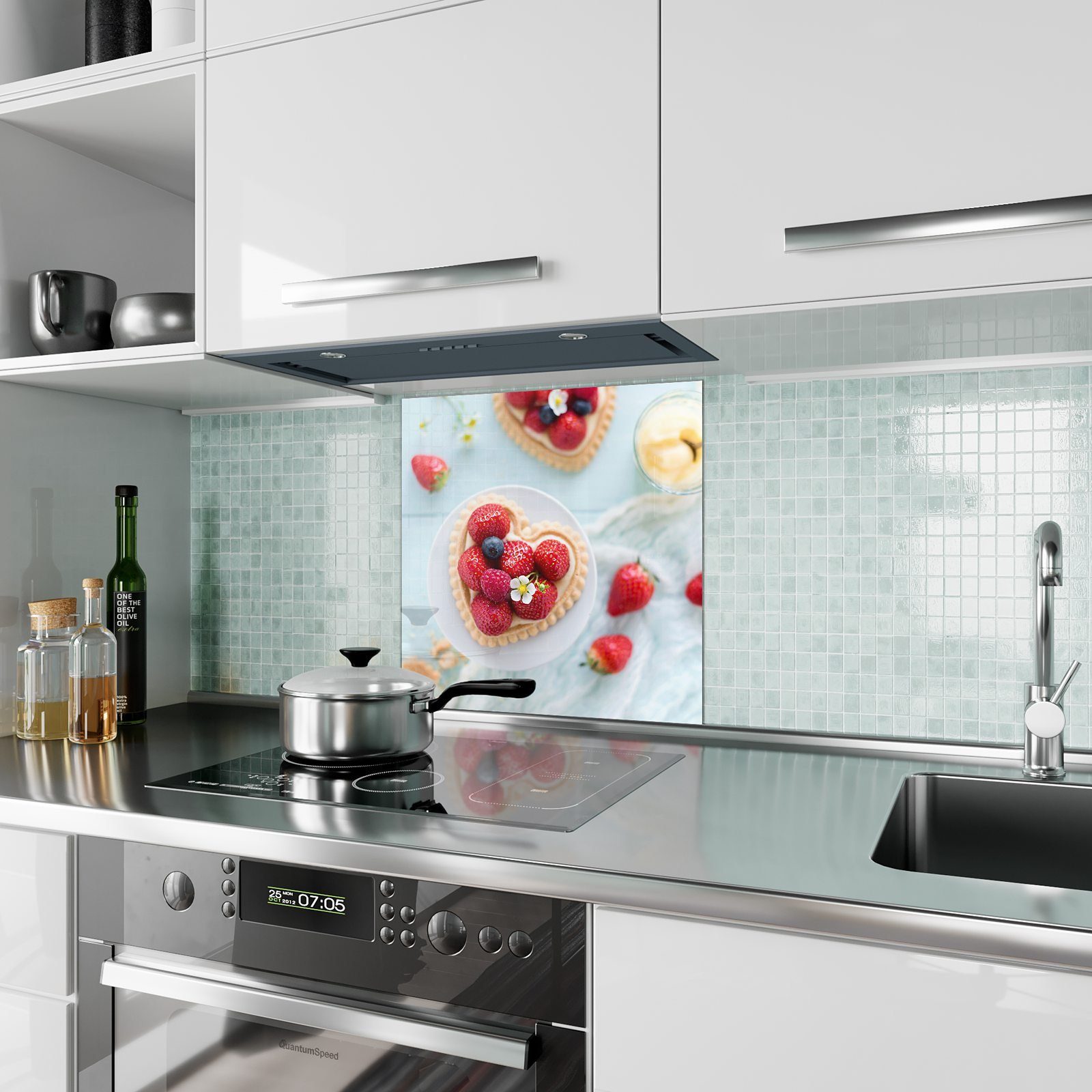 Tarte Spritzschutz Primedeco Küchenrückwand mit mit Küchenrückwand Motiv Herz Beeren Glas