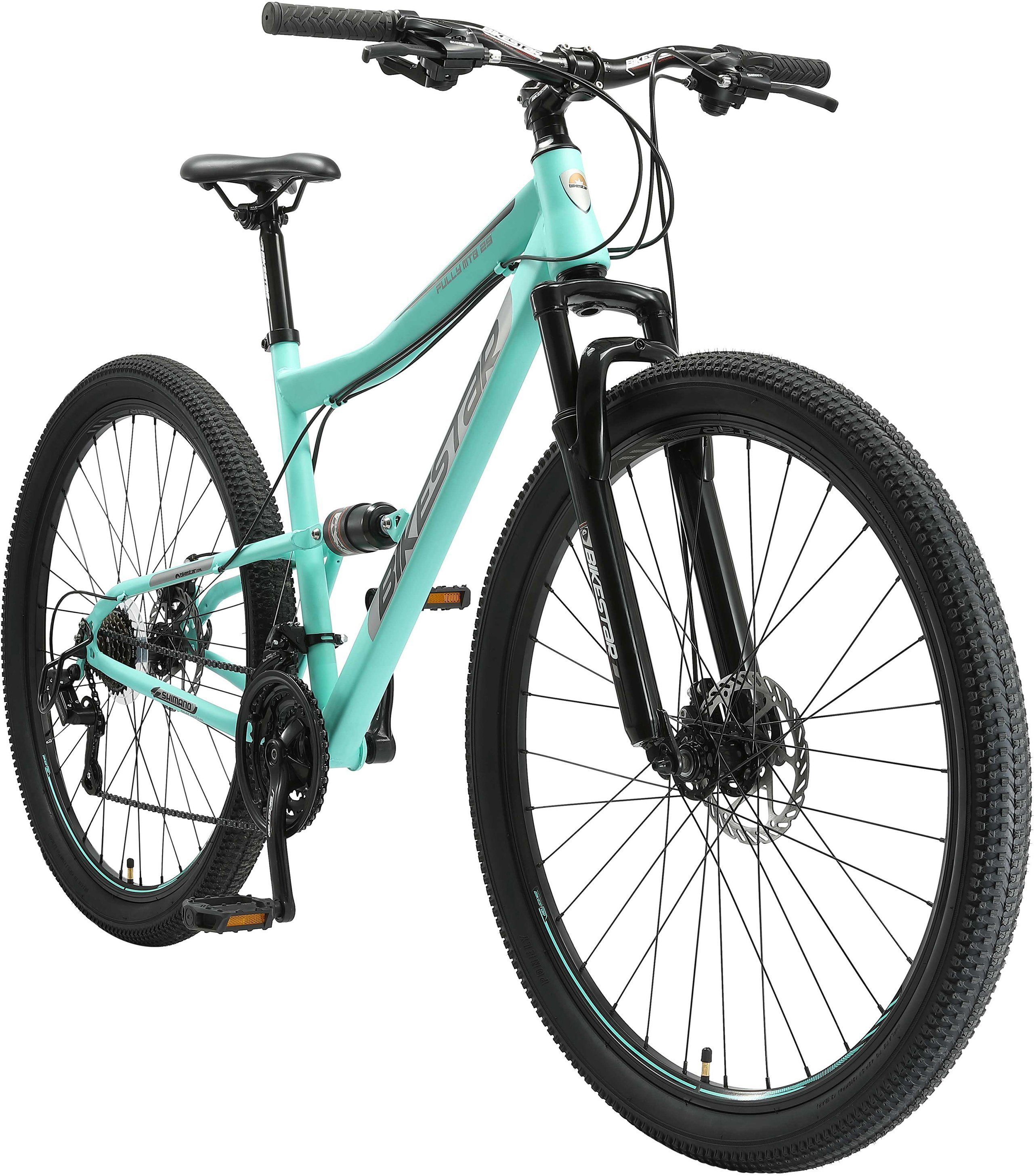 Bikestar Mountainbike, 21 Gang Shimano RD-TY300 Schaltwerk, Kettenschaltung, für Damen und Herren, Kettenschaltung