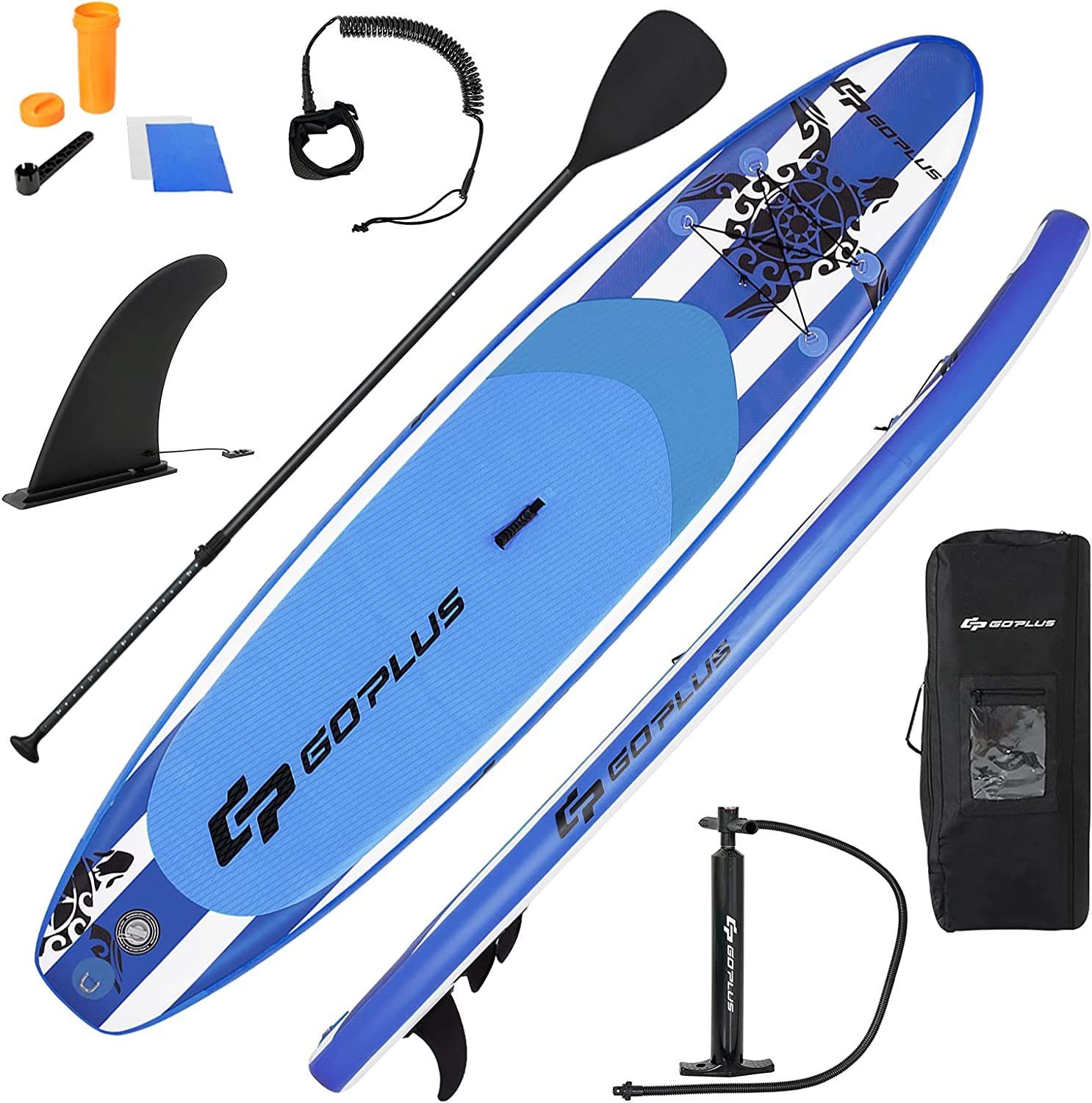 150 Board, bis kg Aufblasbare SUP-Board KOMFOTTEU Paddle blau Belastbar