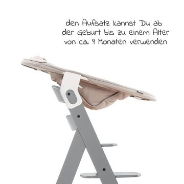 Hauck Hochstuhl Alpha Plus Grey - Newborn Set Powder Bunny, Holz Babystuhl ab Geburt inkl. Aufsatz für Neugeborene & Sitzauflage