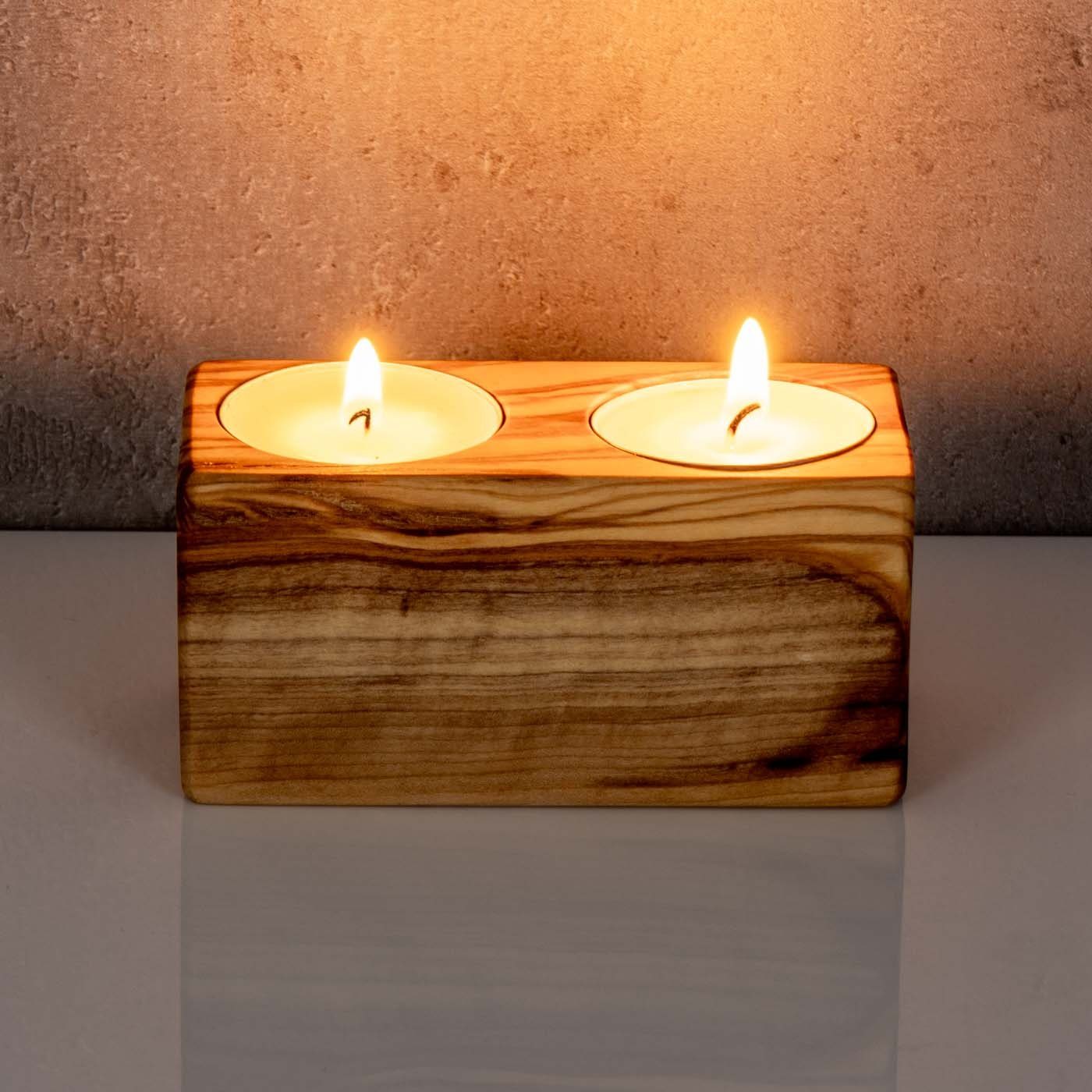 Holz Unikat Kerze Olivenholz Levandeo® Natur Teelichthalter ca.10cm Teelichthalter, Kerzenhalter