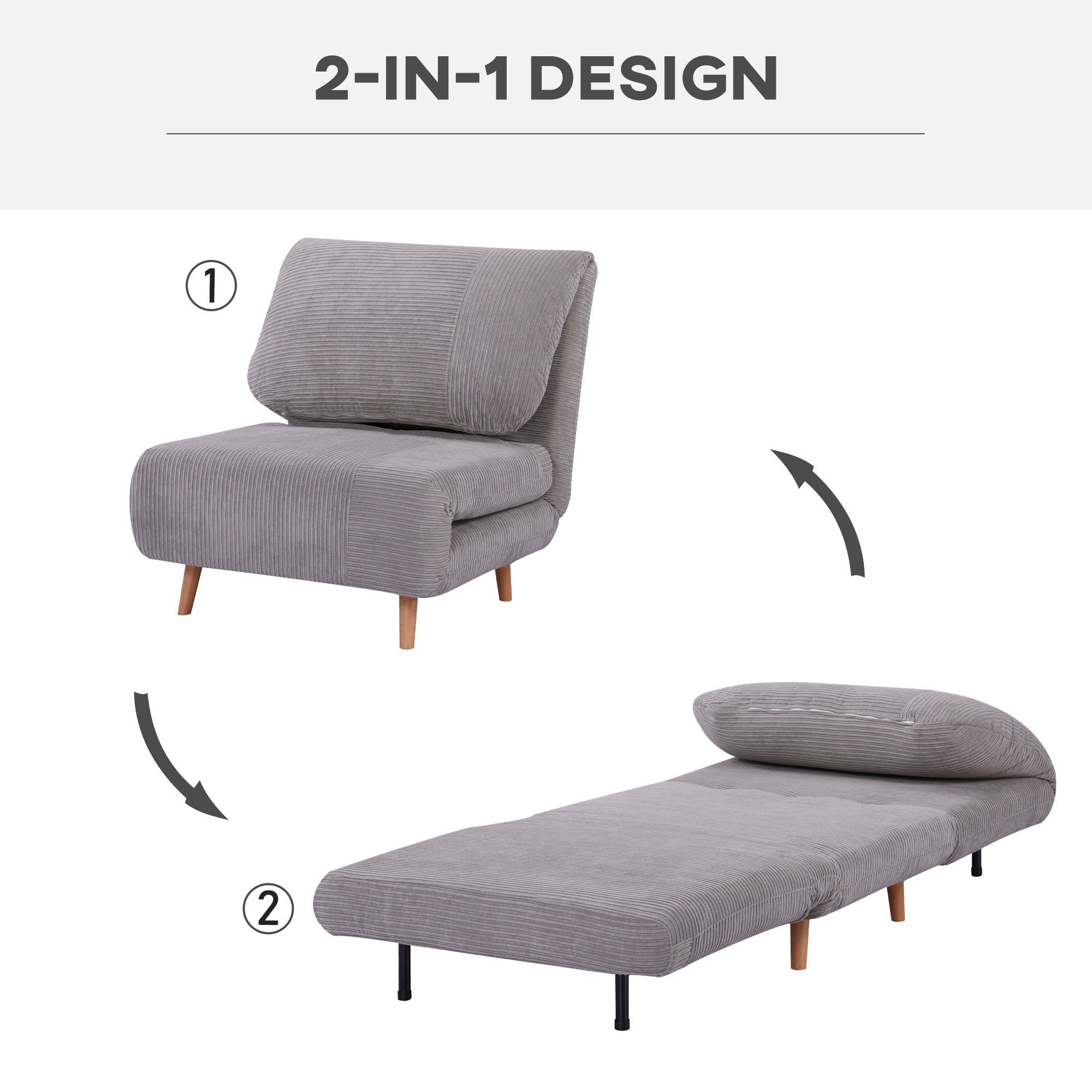 Schlafsessel 2-IN-1 Gästebett, x HOMCOM mehrfach Schlafsofa), 1-St., 1 verstellbare Kopfstütze Cord-Optik Sessel verstellbar (Set,