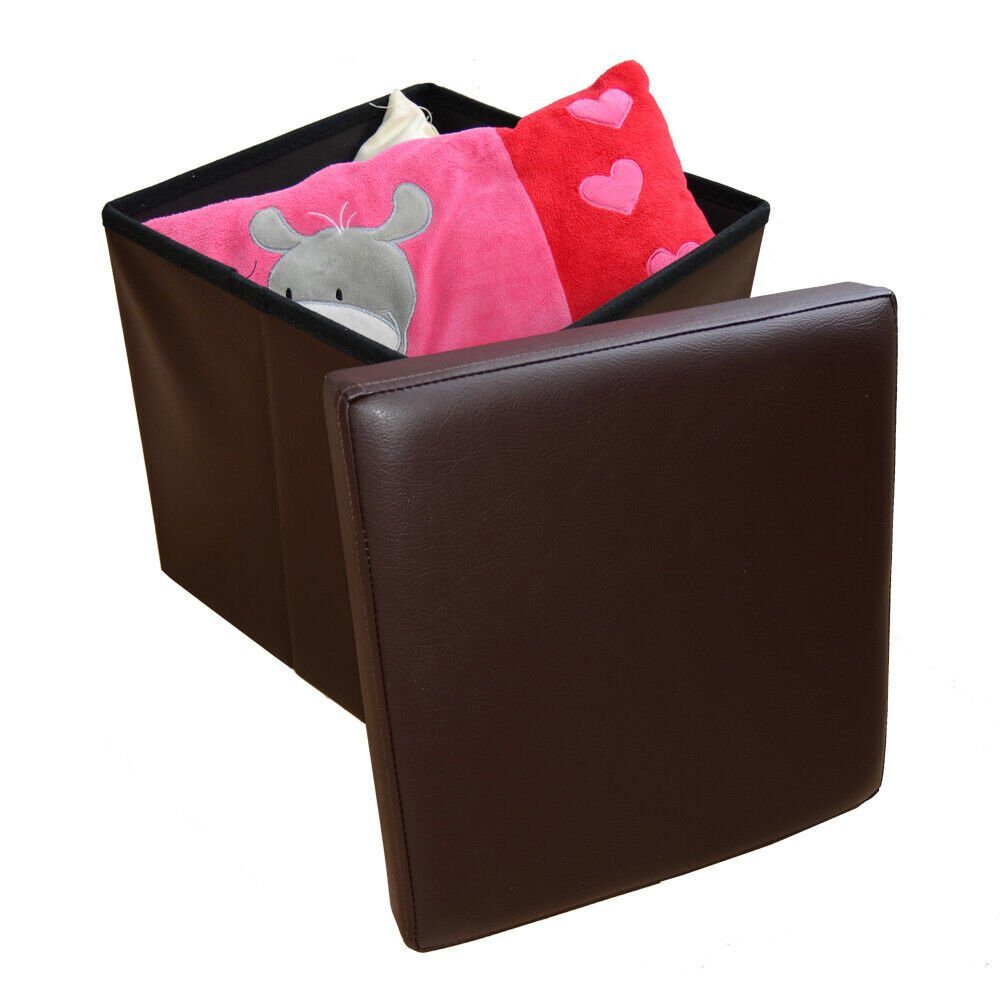 style home Sitzhocker mit Stauraum faltbare Sitzwürfel (Sitztruhe aus Kunstleder, 38 x 38 x 38 cm Braun), gepolstert Sitzbank Fußhocker für Wohnzimmer Schlafzimmer