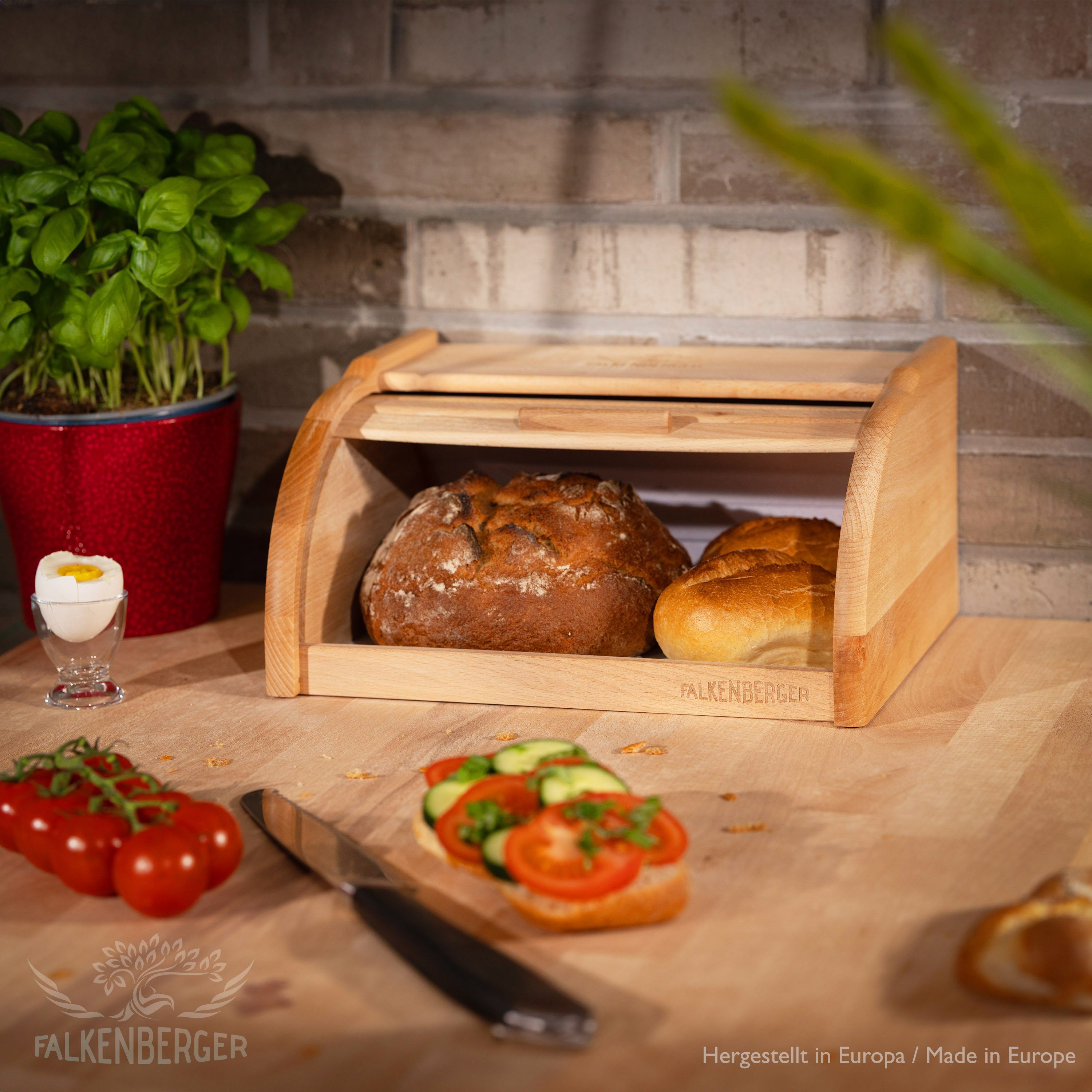 Roll-Deckel Rollbrotkasten FALKENBERGER Teilig), Holz, mit traditionell für Brot 1 Handmade Brotkasten M (1-tlg., Brotbox 31,7x24,8x15,5cm, Brotkasten