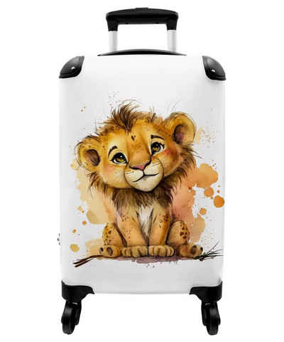 NoBoringSuitcases.com© Kinderkoffer Löwe - Aquarell - Braun - Tiere - Mädchen - Jungen 55x35x20cm, 4 Rollen, Reisetasche mit rollen, Handgepäck für Ferien, Kindertrolley, Koffer