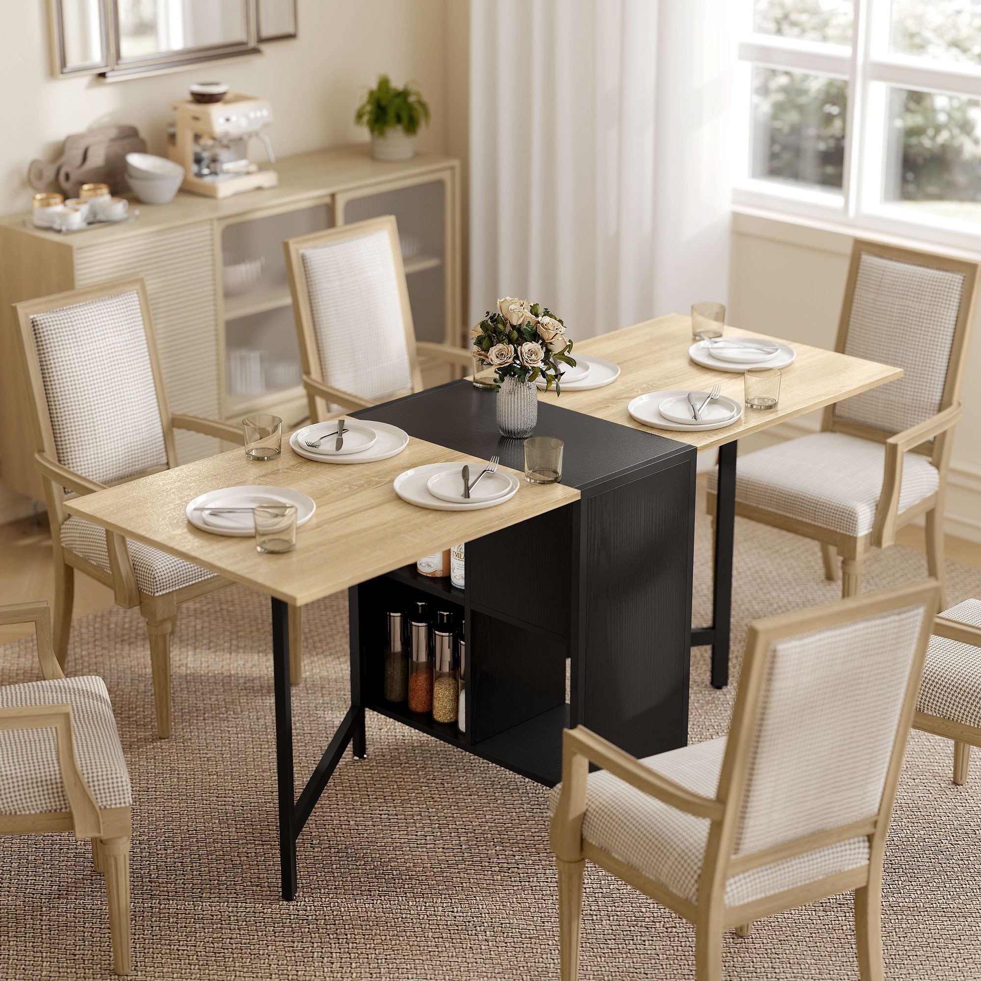 HOMCOM Klapptisch Klappbar Küchentisch mit Offenen Ablage, platzsparend (Esszimmertisch, 1-St., Esstisch), Dunkelholzfarbe+Schwarz 169 x 60 x 75 cm