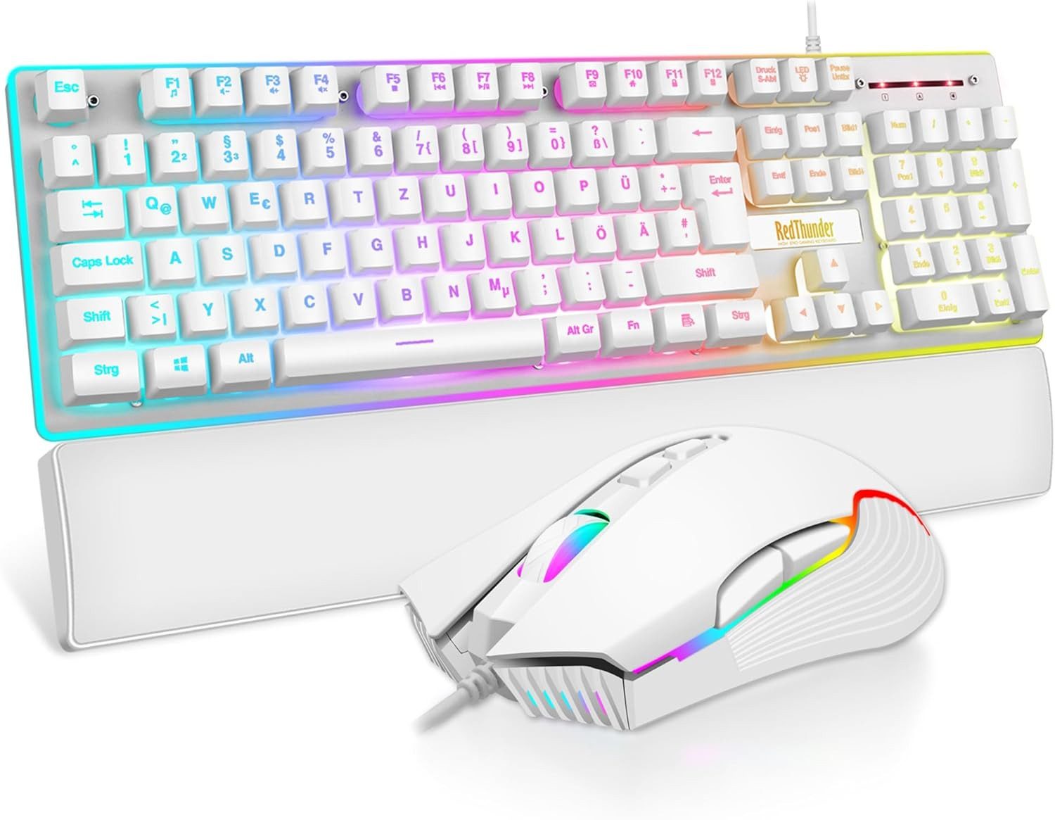 RedThunder RGB Gaming Tastatur Maus Set QWERTZ Ergonomisch Tastatur- und Maus-Set, Gaming Keyboard Maus Set mit RGB Beleuchtung 7200 DPI Präzise