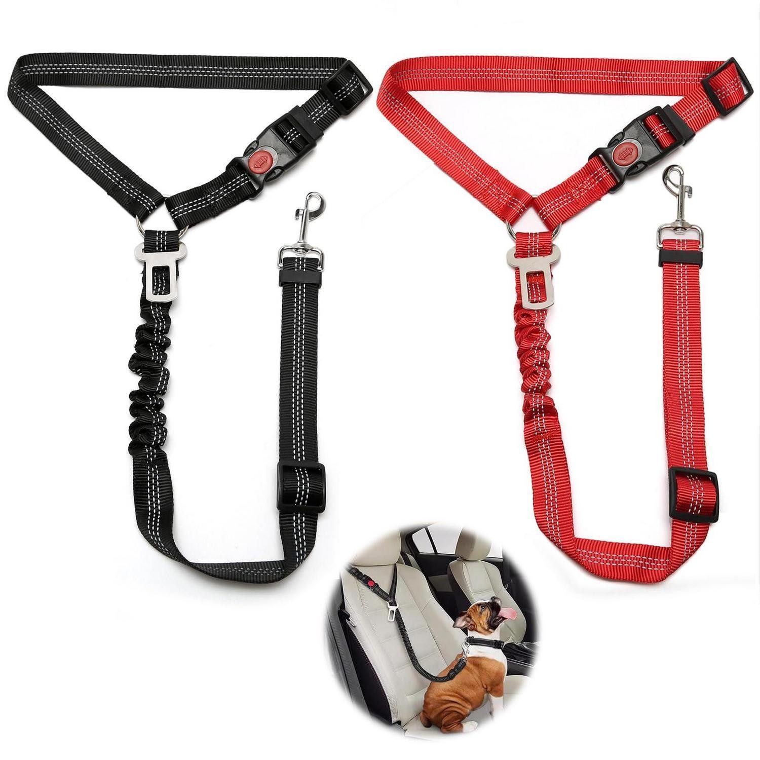 LuxusKollektion Autohundegeschirr Hundegurt verstellbar Ruckdämpfer elastisch 2er Auto Schwarz und Rot