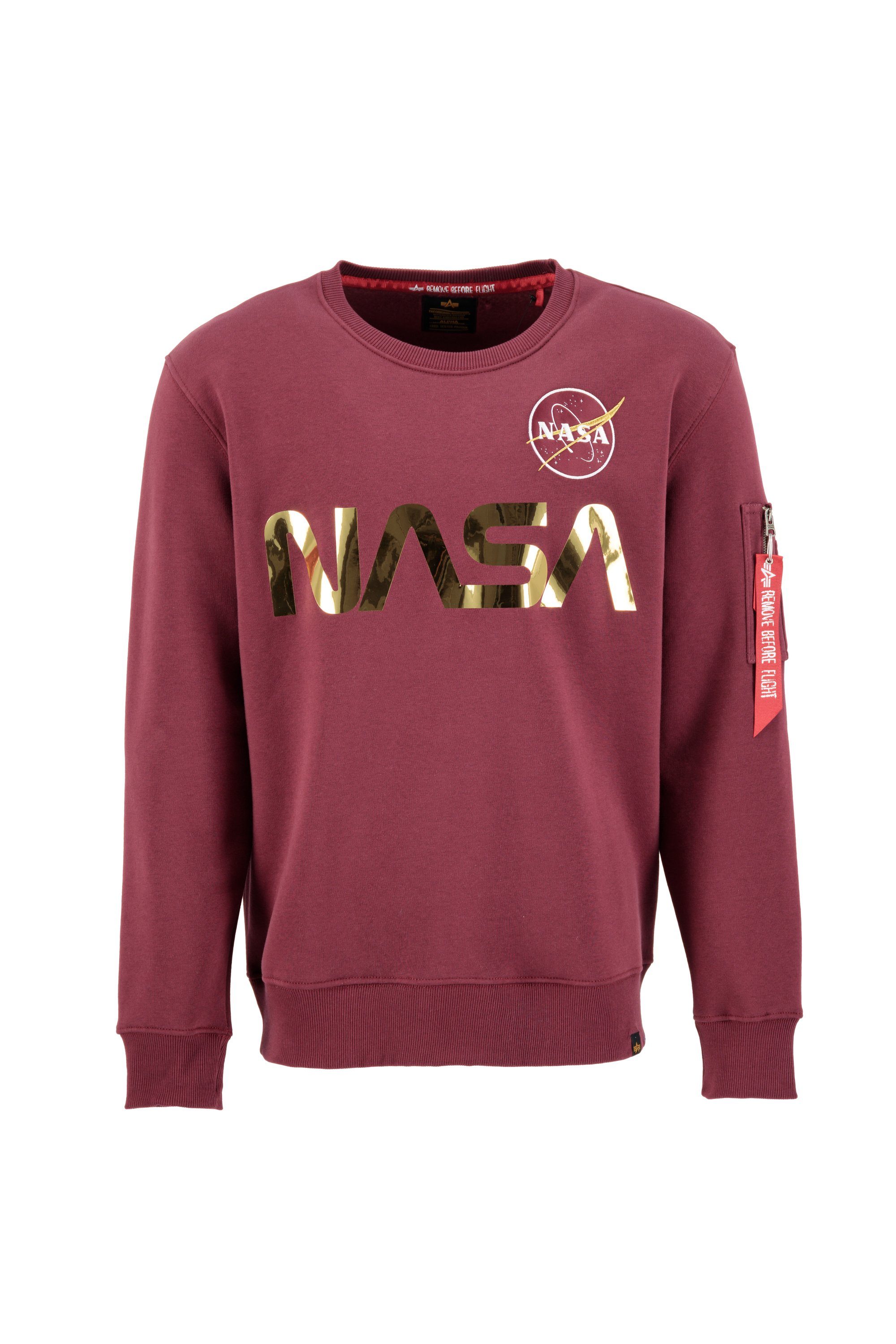 Alpha Industries Sweater NASA Alpha Reflective Men Sweatshirts Industries Schriftzug Gläzender - Print Discharge als NASA Sweater