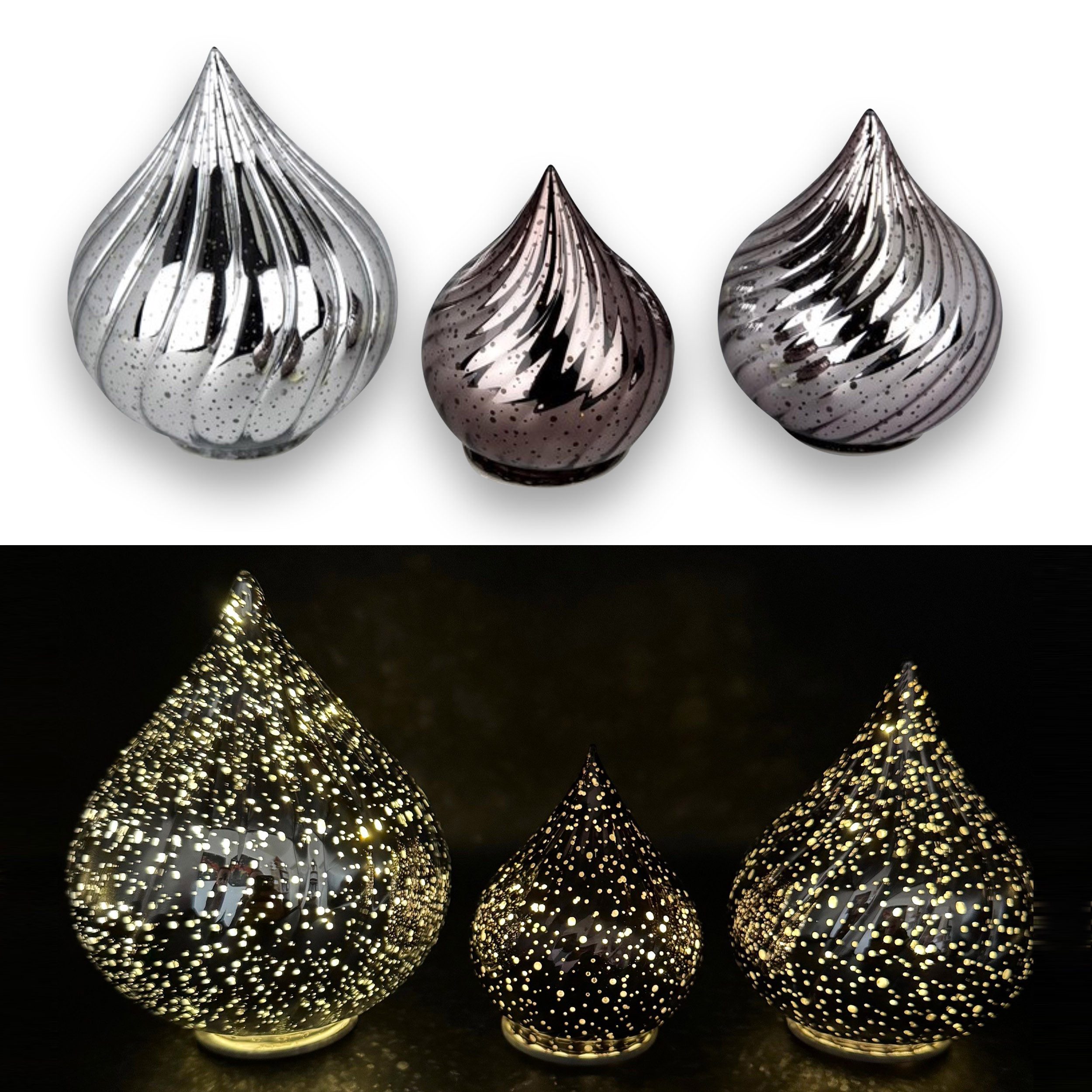 Online-Fuchs LED Dekolicht - 3 Glastropfen mit LED-Lichterkette, Funkeleffe günstig online kaufen