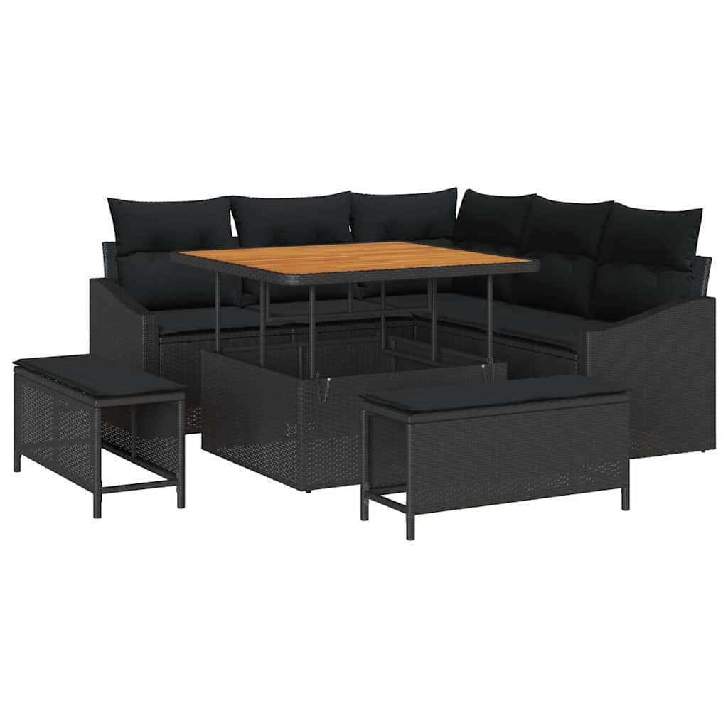 vidaXL Loungesofa Gartensofa-set mit Kissen 8 pcs Schwarz Poly Rattan, 8 Teile