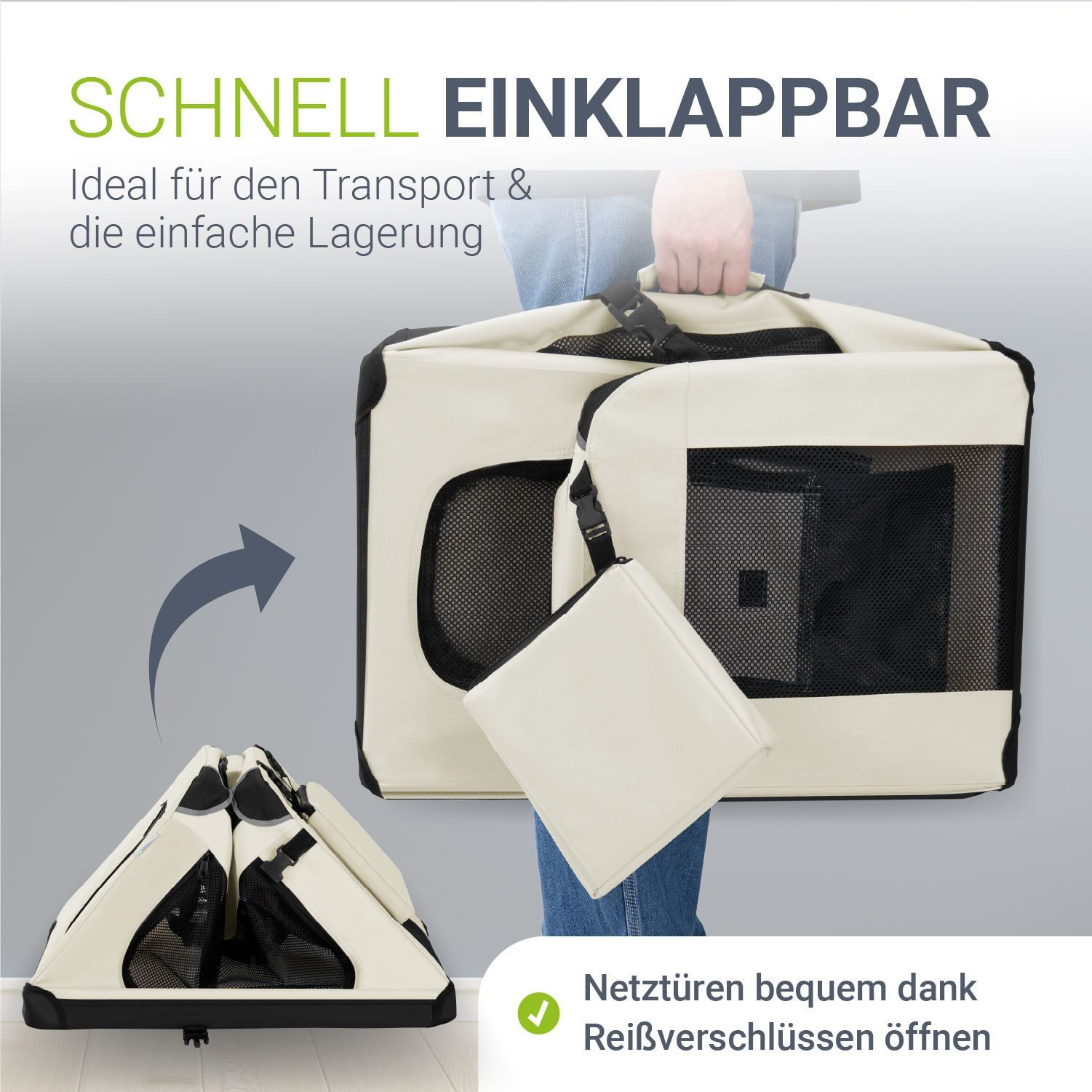 Juskys Tiertransporttasche Lassie, mit Decke, Tasche, Griffen und Fressnapf