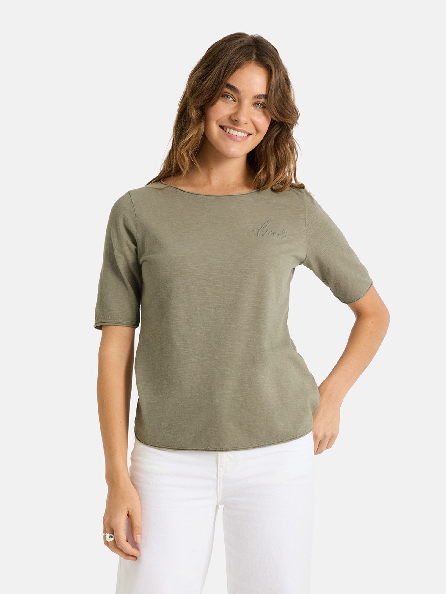 Lieblingsstück Rundhalsshirt CandiceEP mit Statement-Stickerei und im Batik-Look