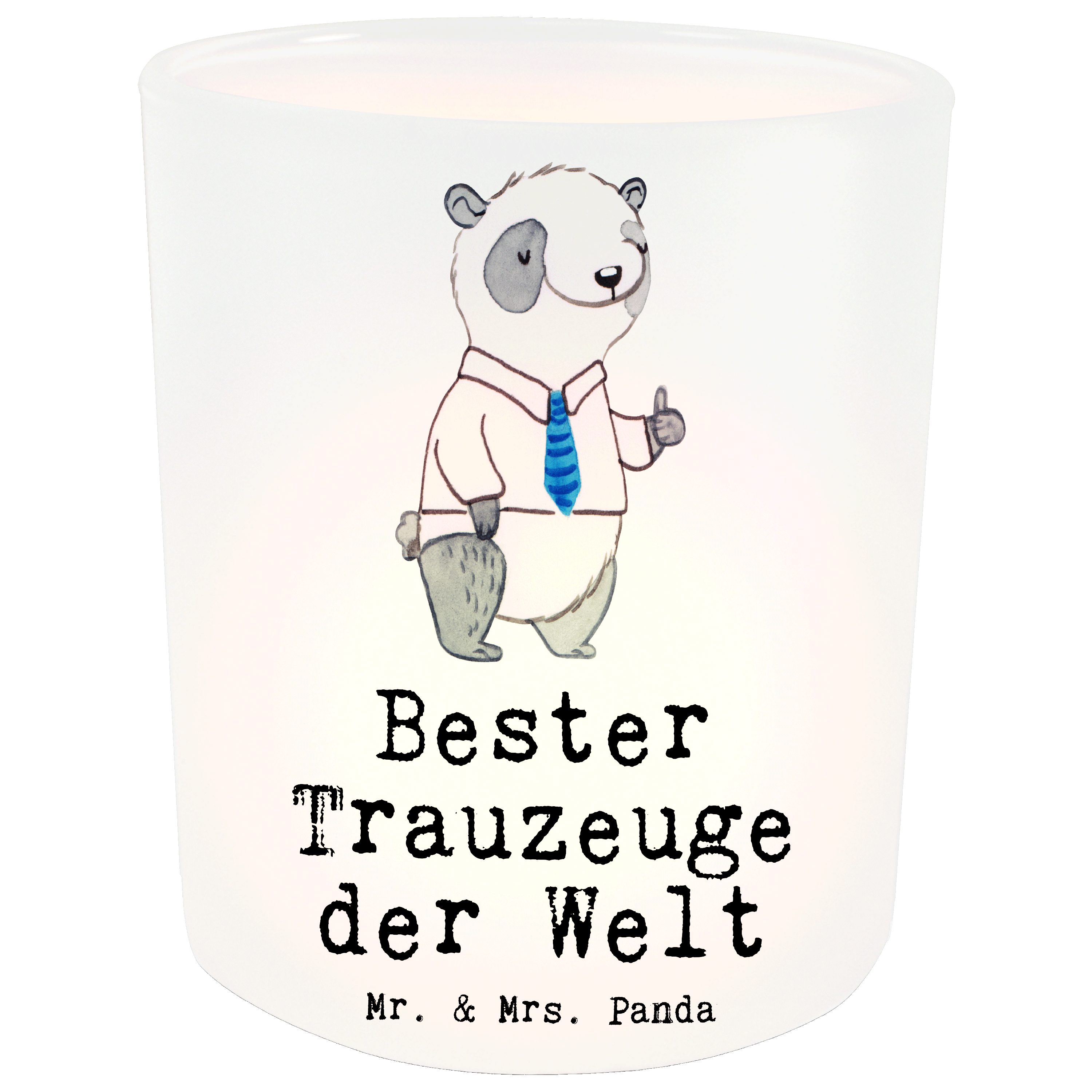 Mr. & Mrs. Panda Windlicht Panda Bester Trauzeuge der Welt - Transparent - Geschenk, Windlicht K (1 St)