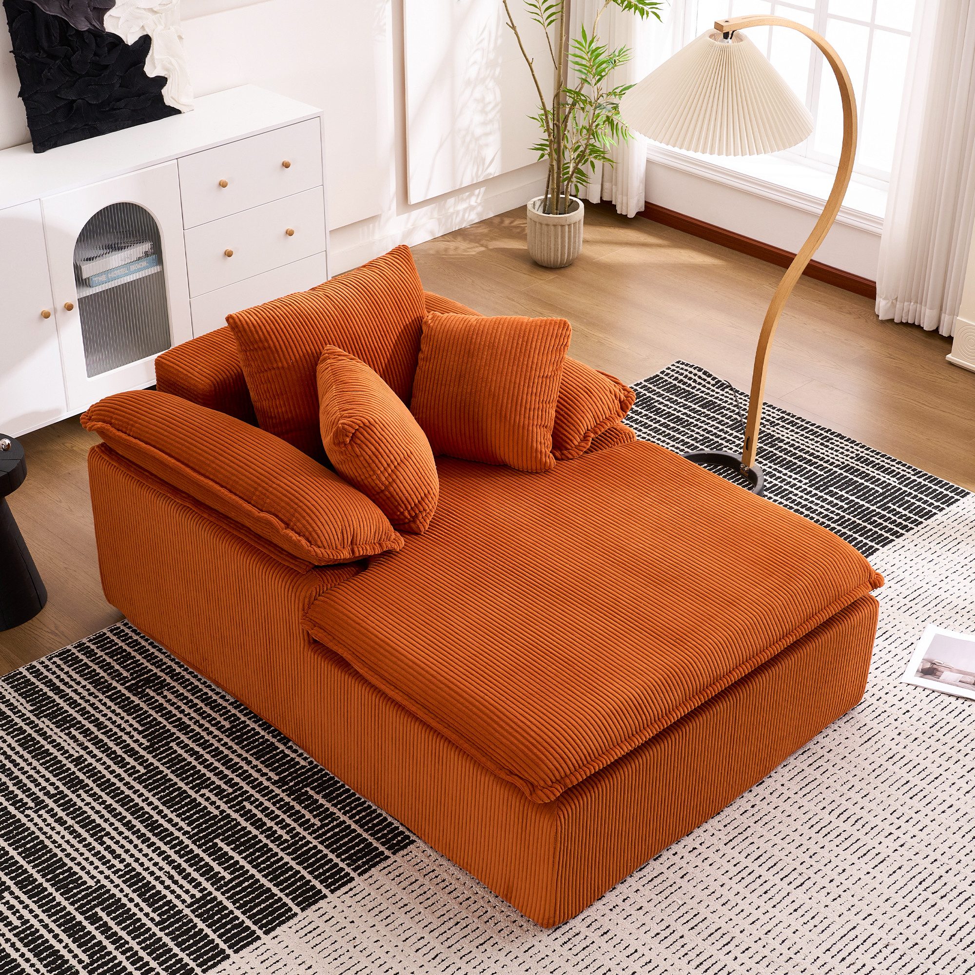 STILVORA Sofa aus Corduroy,Klappsofa Bodensofa mit Kissen&Rückenlehne,Orange, 122cm Corduroy Relaxsessel ohne Rahmen – ergonomisch & sofort nutzbar 1 Teile