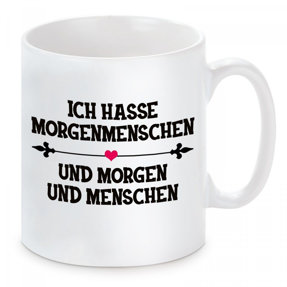 Kaffeetasse hasse und Motiv Ich Tasse Herzbotschaft Morgenmenschen, mikrowellengeeignet spülmaschinenfest Kaffeebecher Keramik, mit