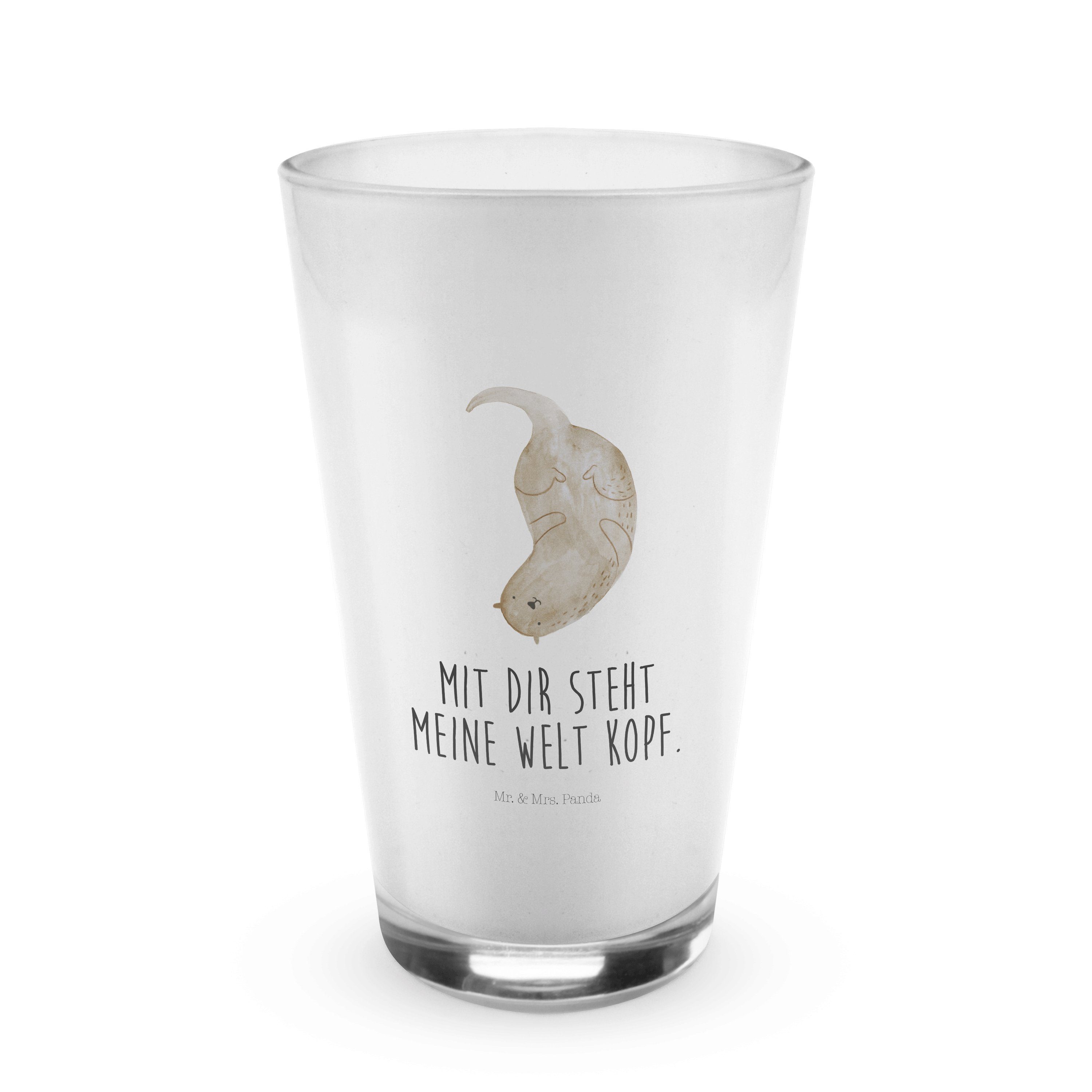 Mr. & Mrs. Panda Glas Otter kopfüber - Transparent - Geschenk, Glas, Cappuccino Glas, Otter, Premium Glas
