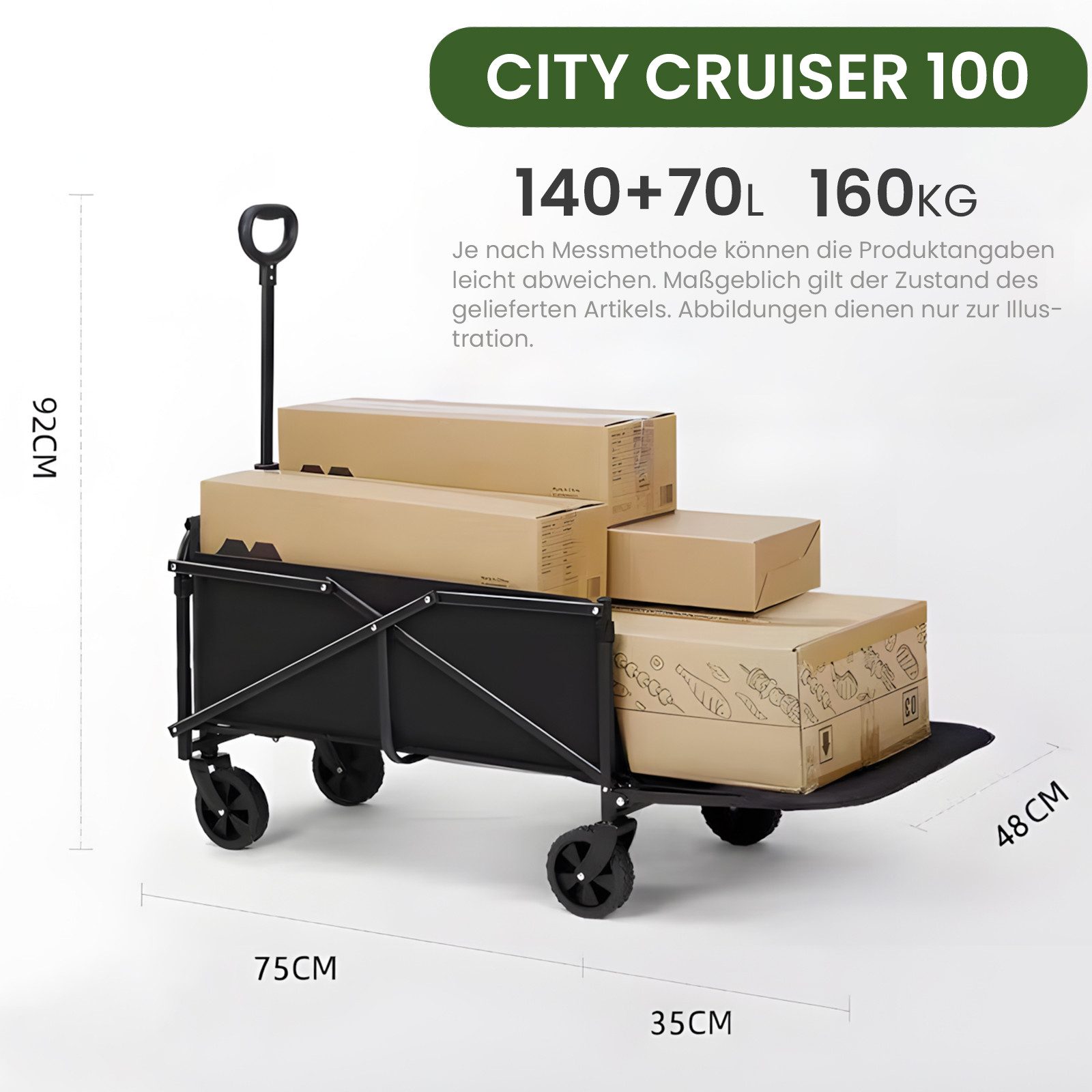 gowoll Handwagen Bollerwagen Faltbar Transportwagen klappbar Einkaufstrolley, (Strandwagen Für Einkaufen, Camping, Garten, Dogs), Erweiterbare Kapazität mit zwei Aufbewahrungstaschen, bis 320KG, 400L